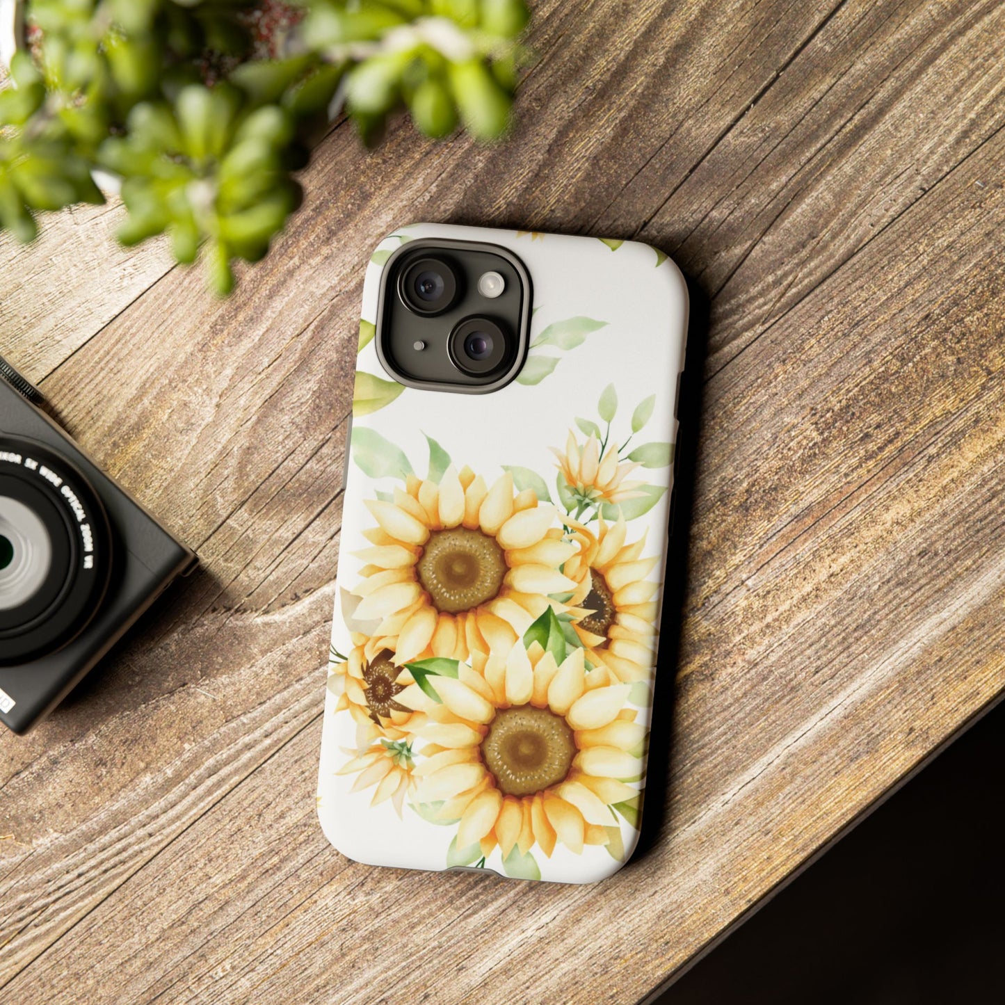 Sunflower Floral Tough Phone Case - Watercolor Botanical Art, Bright Nature Aesthetic, Compatible with iPhone, Galaxy, and Google Phones