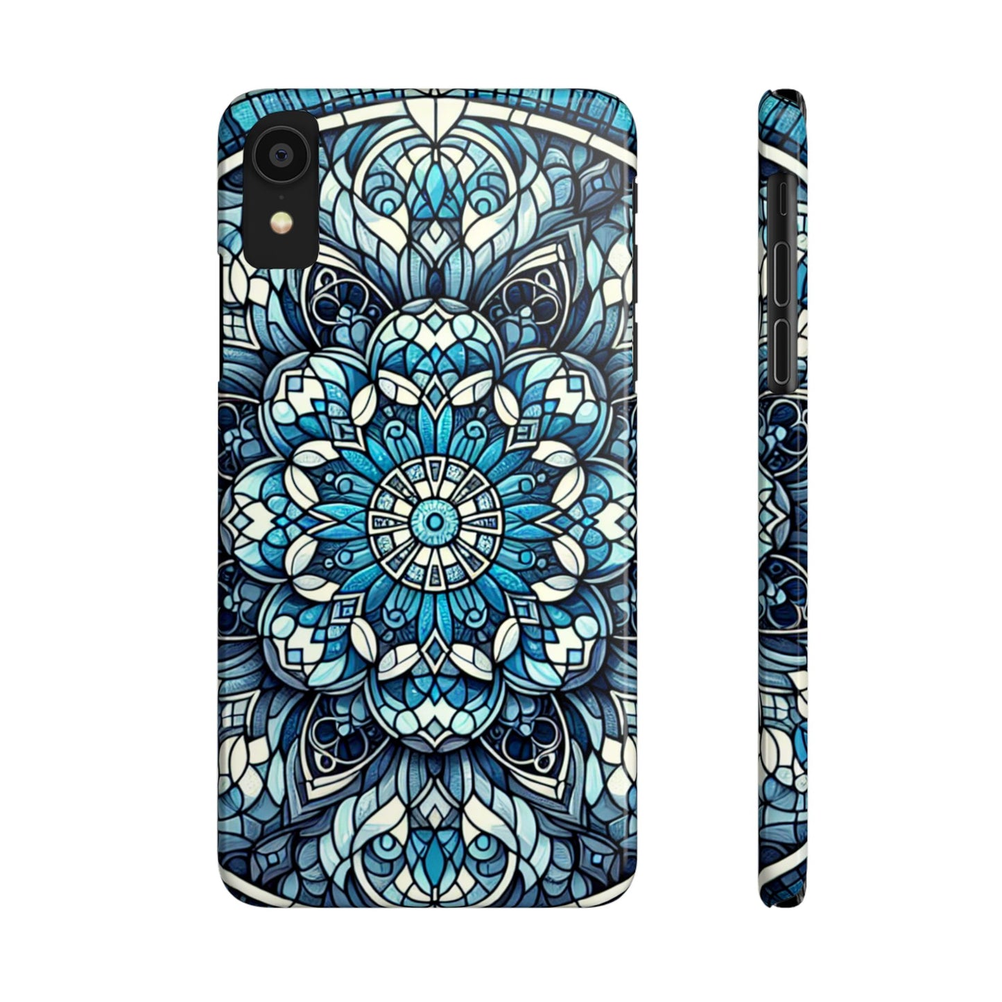 Decorative Slim Phone Case - Blue Mandala Design, Gift for Her, Phone Accessories, Boho Style, Unique Cell Phone Cover, Trendy Tech