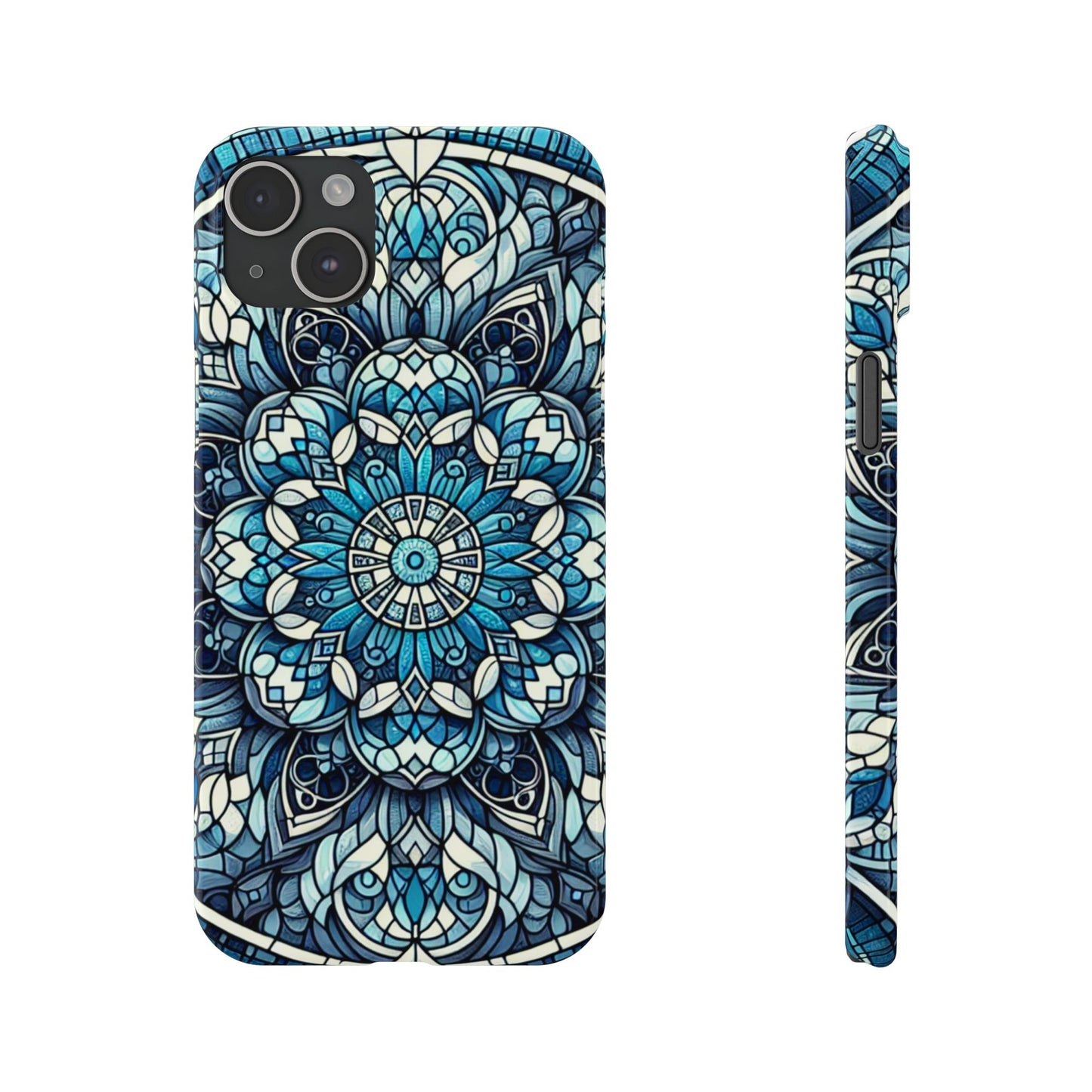 Decorative Slim Phone Case - Blue Mandala Design, Gift for Her, Phone Accessories, Boho Style, Unique Cell Phone Cover, Trendy Tech