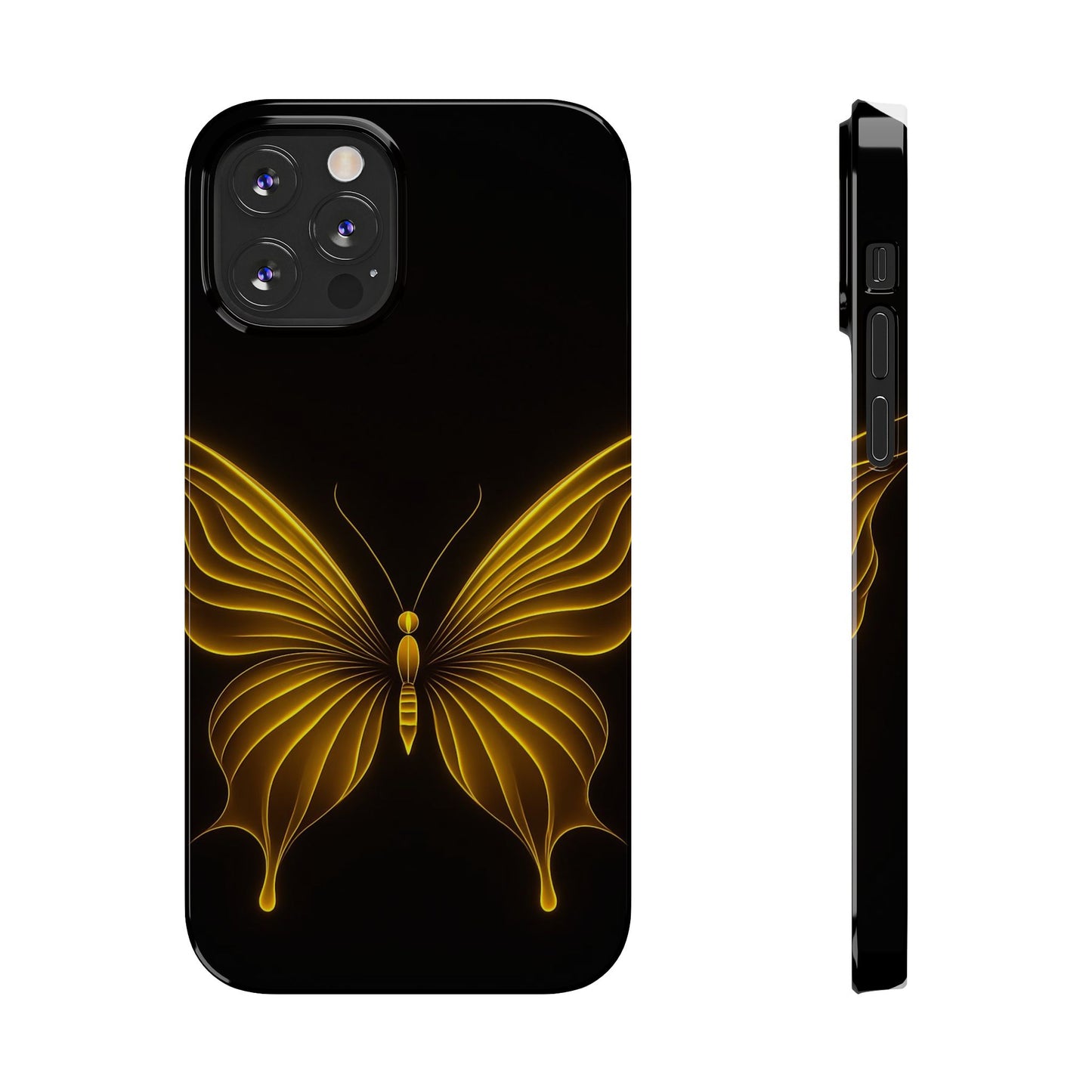 Golden Butterfly Phone Case, Elegant Insect Art, Black Aesthetic Slim Phone Case Compatible with iPhone, Galaxy, Google