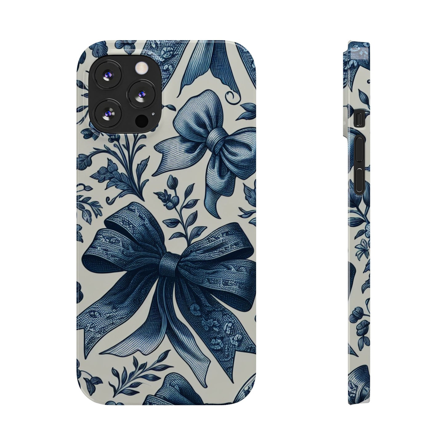 Elegant Floral Bow Slim Phone Case, Blue Flower Phone Cover, Gift for Her, Stylish Tech Accessory, Wedding Gift, Floral Design