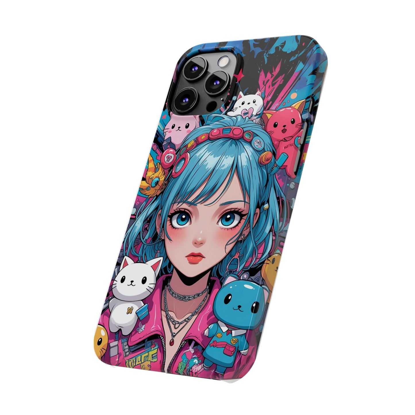 Y2K Anime Girl Slim Phone Case - Cute Maximalist Aesthetic, Kawaii Vaporwave Style, Pop Culture Lovers and Special Occasions