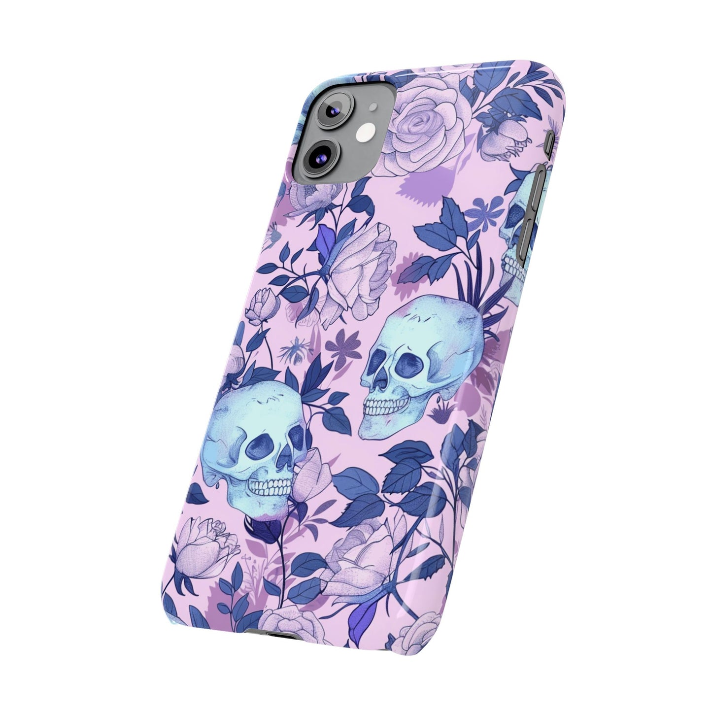 Floral Skull Slim Phone Case - Aesthetic, Trendy, Gift for Goth Lovers, Unique Phone Accessories, Floral Print, Halloween Decor