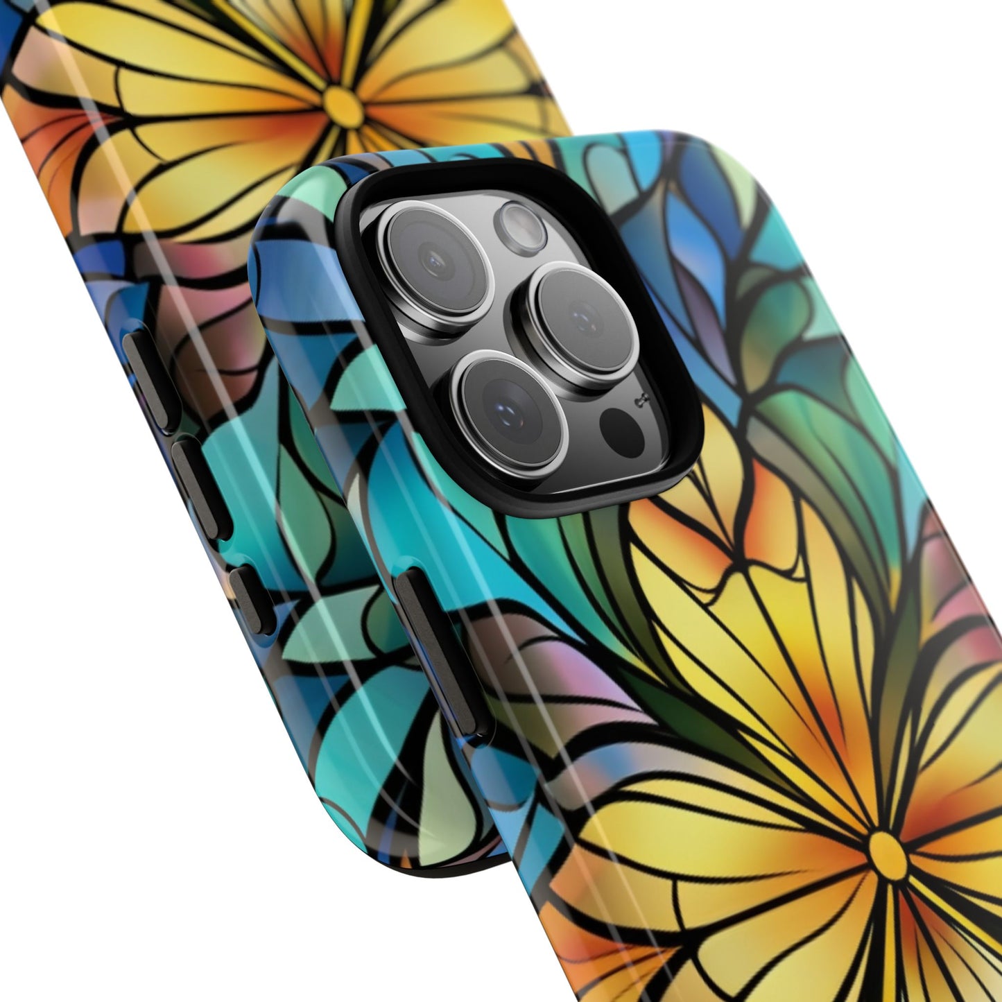 Stained Glass Sunshine Floral Phone Case, Tough Protective Gift for Women - fits iPhone 16 Pro Max Plus 15 14 13 12 11 X Samsung, Pixel