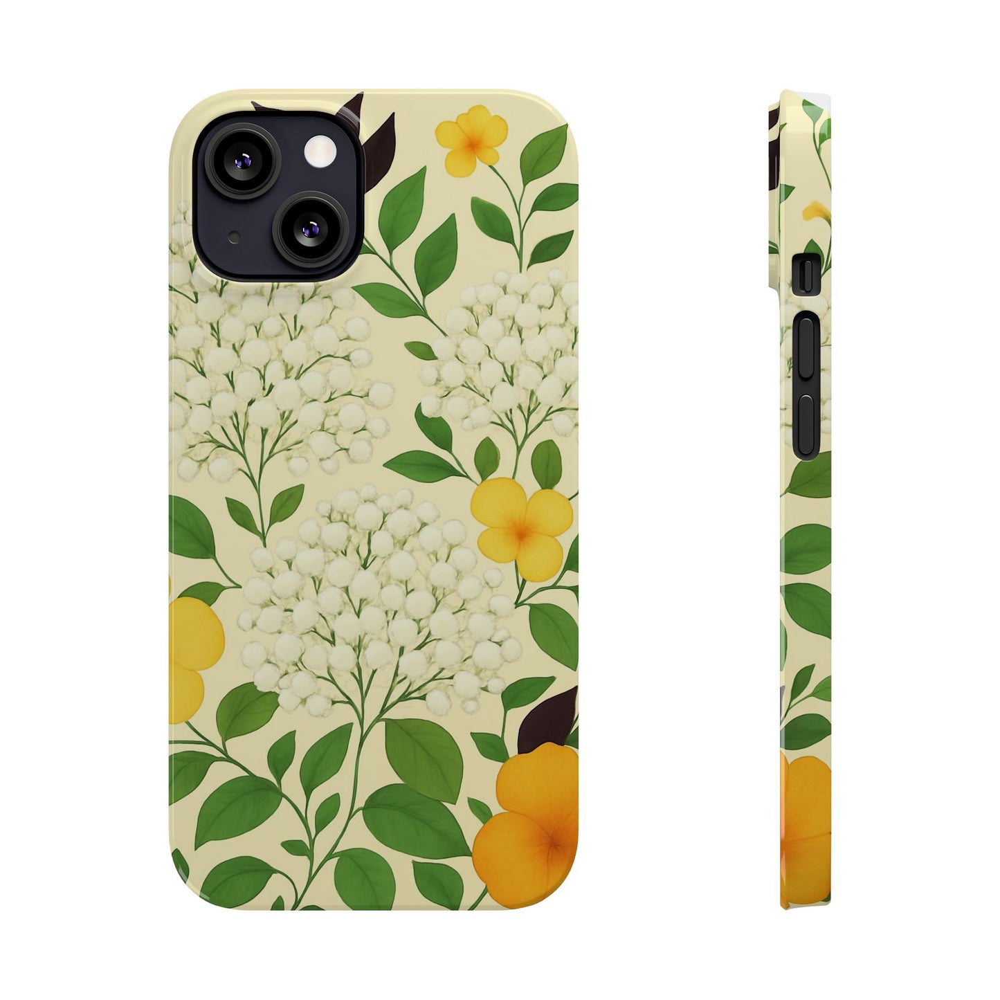 Delicate Floral Print Phone Case, Autumn Botanical Slim Phone Case, Aesthetic Flower Phone Cover Compatible with iPhone, Galaxy, Google