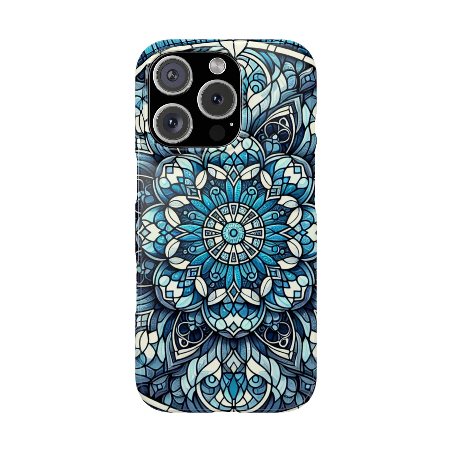 Decorative Slim Phone Case - Blue Mandala Design, Gift for Her, Phone Accessories, Boho Style, Unique Cell Phone Cover, Trendy Tech