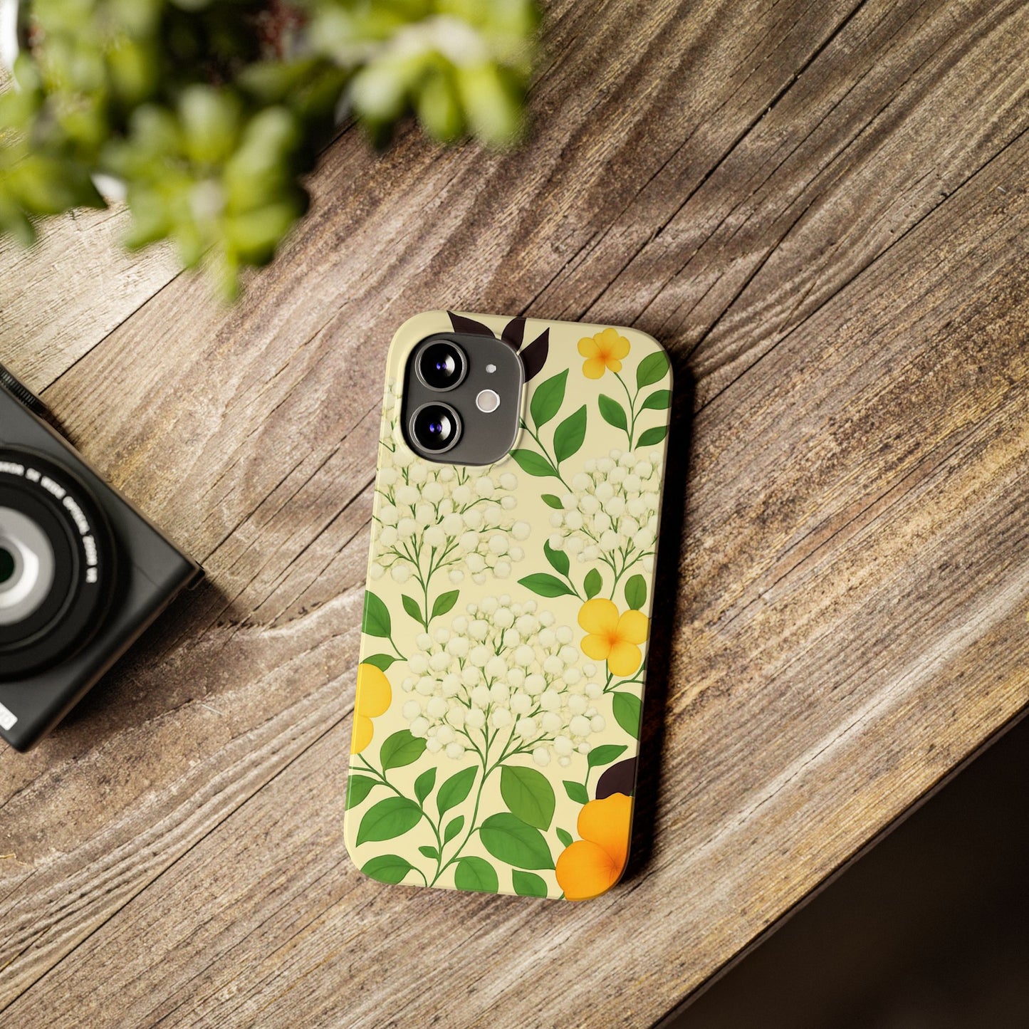 Delicate Floral Print Phone Case, Autumn Botanical Slim Phone Case, Aesthetic Flower Phone Cover Compatible with iPhone, Galaxy, Google