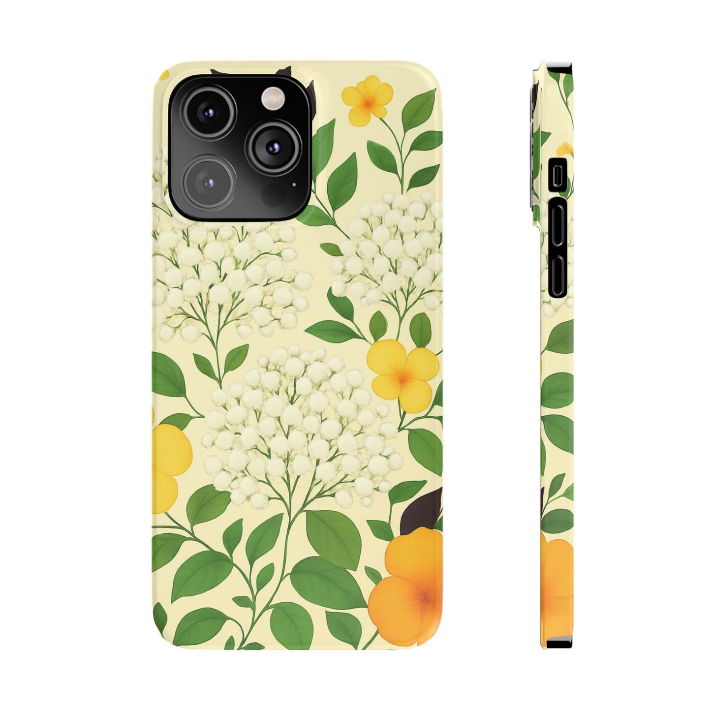 Delicate Floral Print Phone Case, Autumn Botanical Slim Phone Case, Aesthetic Flower Phone Cover Compatible with iPhone, Galaxy, Google
