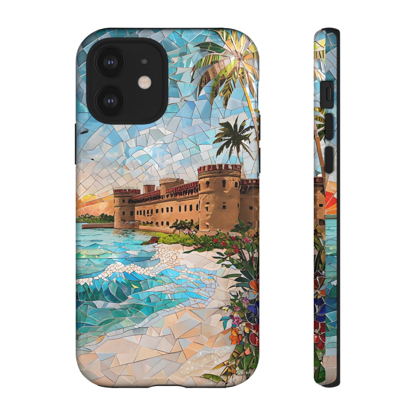 Dry Tortugas Mosaic Tough Phone Case - Tropical Island Art, Coastal Nature Aesthetic, Compatible with iPhone, Galaxy, and Google Phones