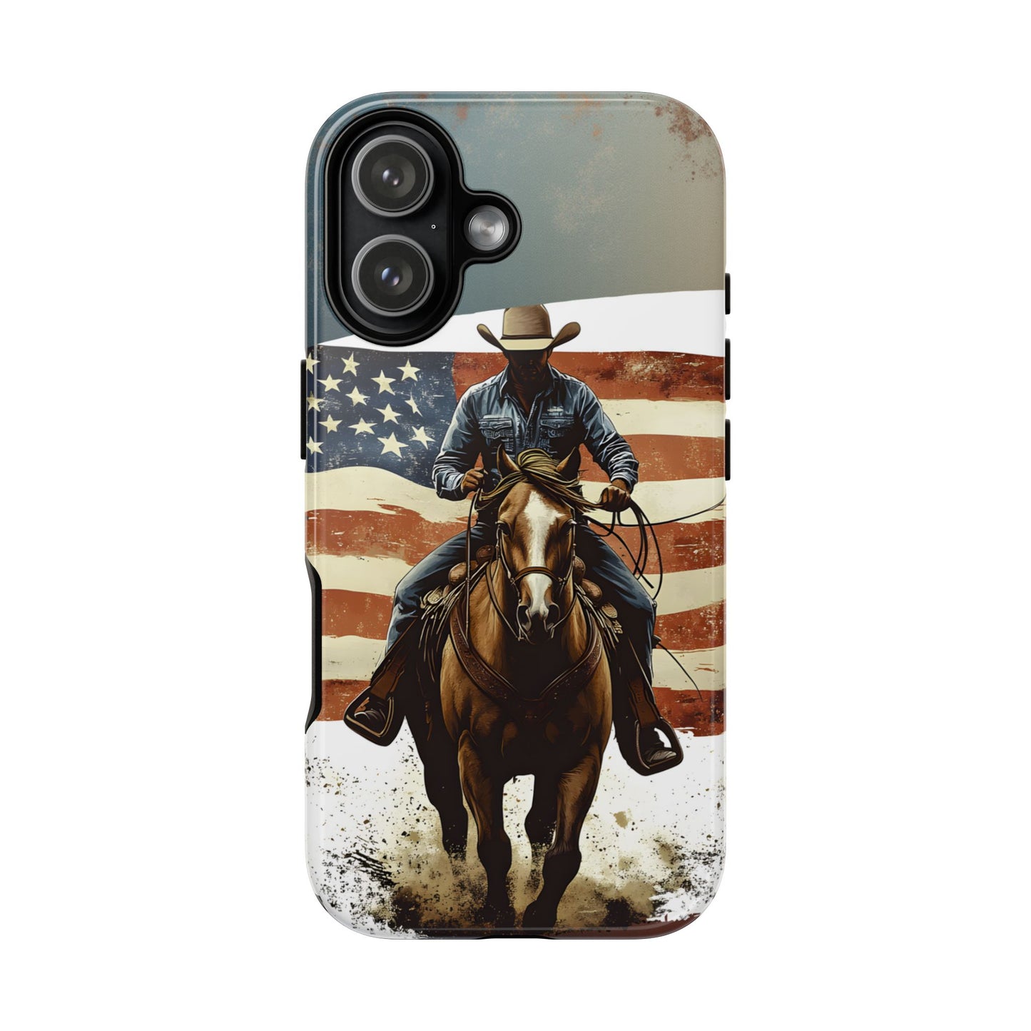 Proud  USA Cowboy Tough Case, Patriotic USA Flag Western Cover, compatible with iPhone 17, 16, 15, 14, 13, Galaxy, Google