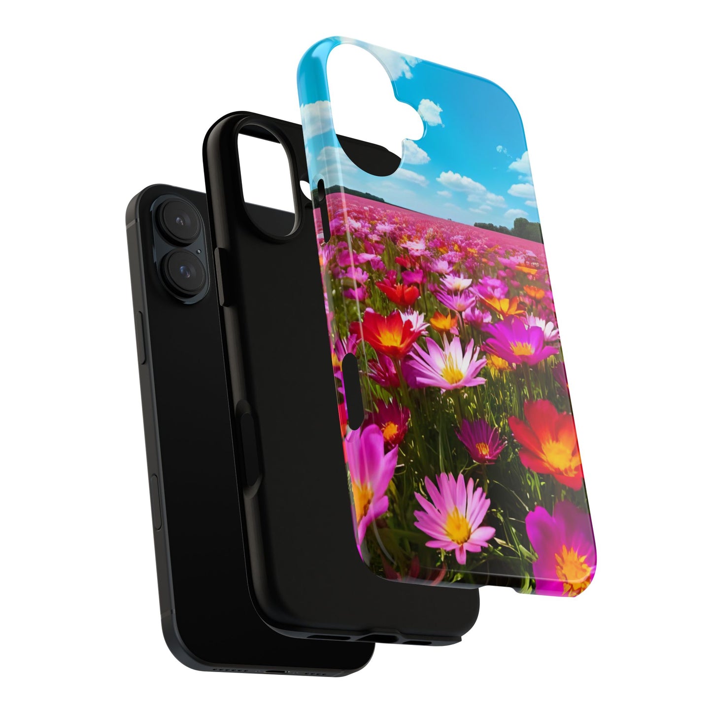Flower Field Tough Phone Case - Wildflower Meadow Print, Colorful Nature Aesthetic, Compatible with iPhone, Galaxy, and Google Phones