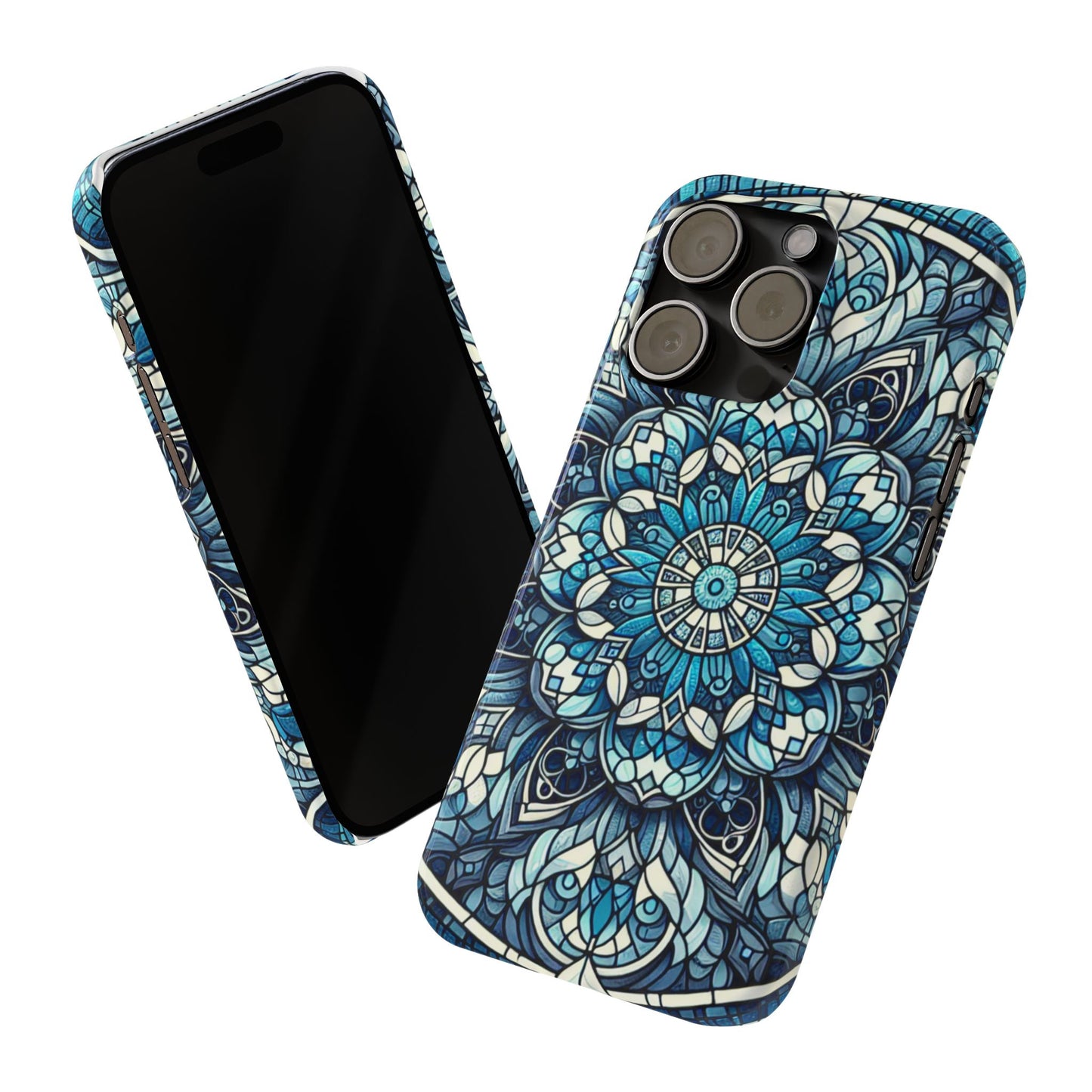 Decorative Slim Phone Case - Blue Mandala Design, Gift for Her, Phone Accessories, Boho Style, Unique Cell Phone Cover, Trendy Tech