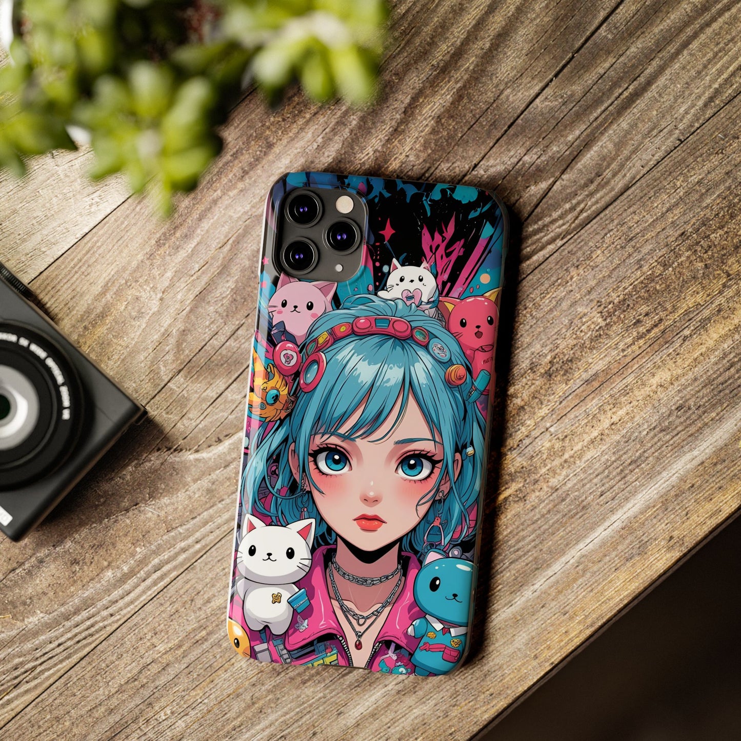 Y2K Anime Girl Slim Phone Case - Cute Maximalist Aesthetic, Kawaii Vaporwave Style, Pop Culture Lovers and Special Occasions