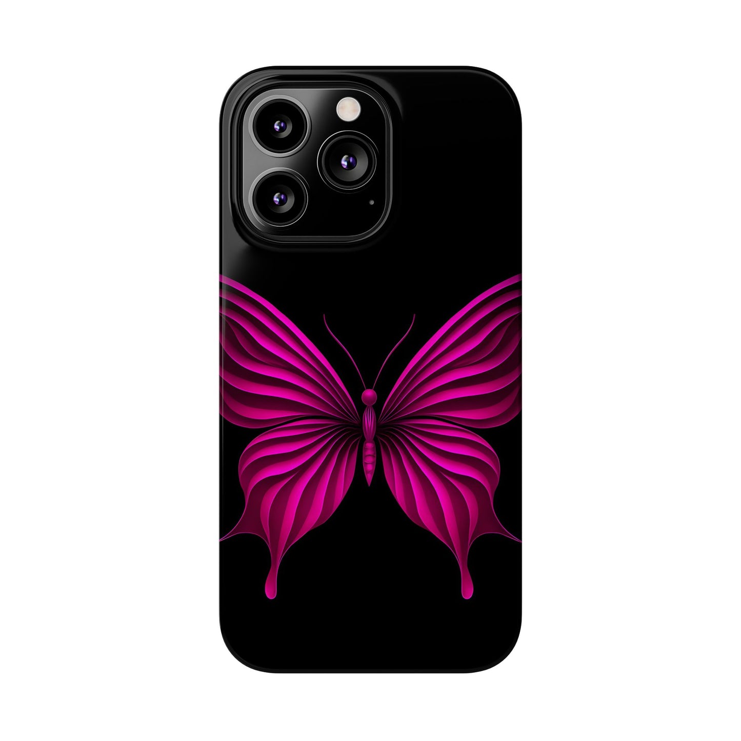 Pink Butterfly Phone Case, Elegant Insect Art, Black Aesthetic Slim Phone Case Compatible with iPhone, Galaxy, Google