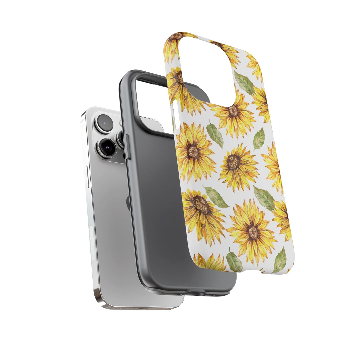 Sunflower Floral Tough Phone Case - Watercolor Botanical Print, Bright Nature Aesthetic, Compatible with iPhone, Galaxy, and Google Phones