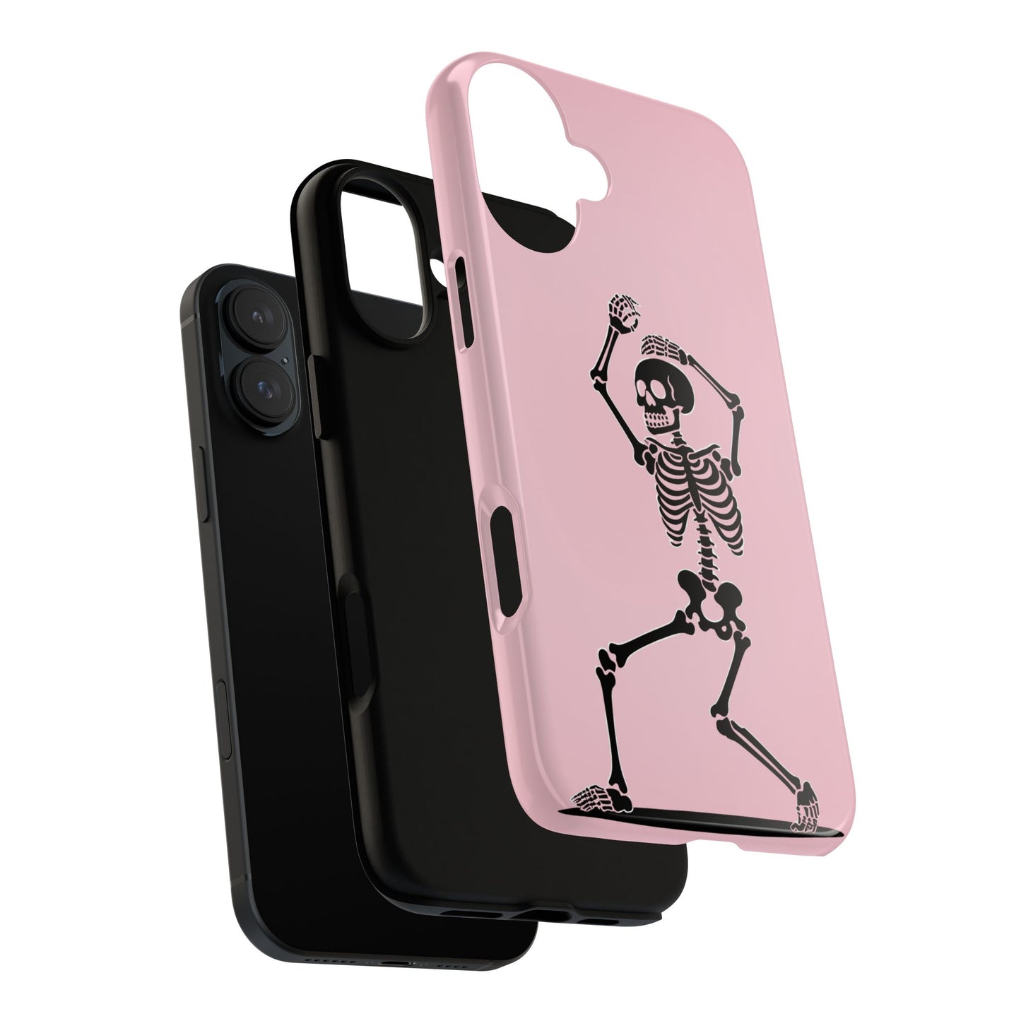 Dancing Skeleton Tough Phone Case - Coquette Halloween Aesthetic, Creepy Cute Pink Style, Compatible with iPhone, Galaxy, and Google Phones