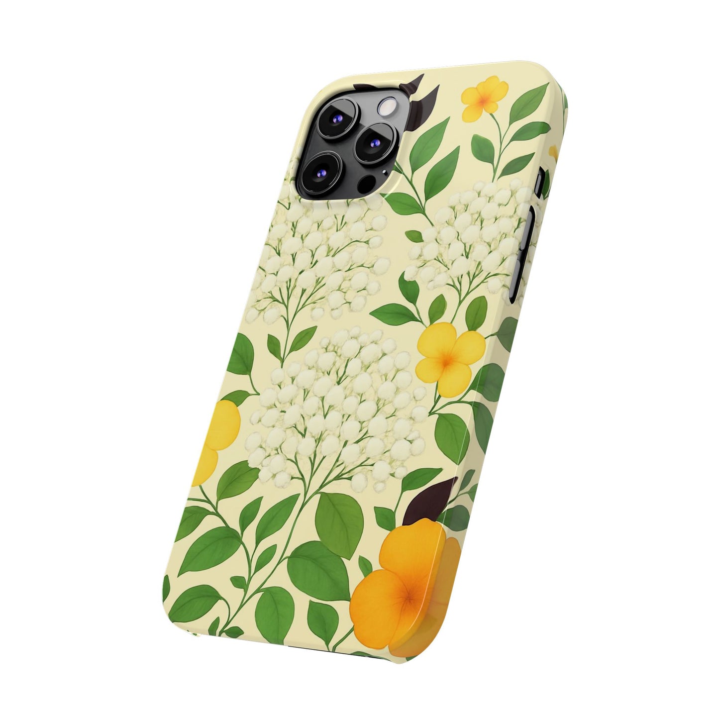 Delicate Floral Print Phone Case, Autumn Botanical Slim Phone Case, Aesthetic Flower Phone Cover Compatible with iPhone, Galaxy, Google