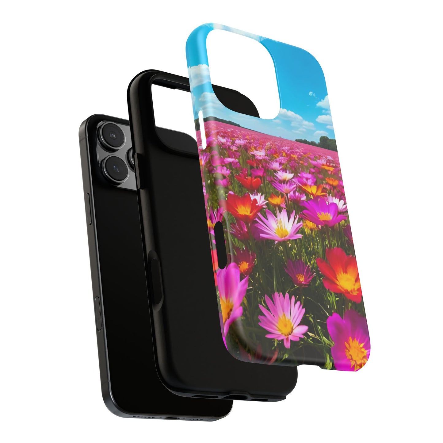 Flower Field Tough Phone Case - Wildflower Meadow Print, Colorful Nature Aesthetic, Compatible with iPhone, Galaxy, and Google Phones