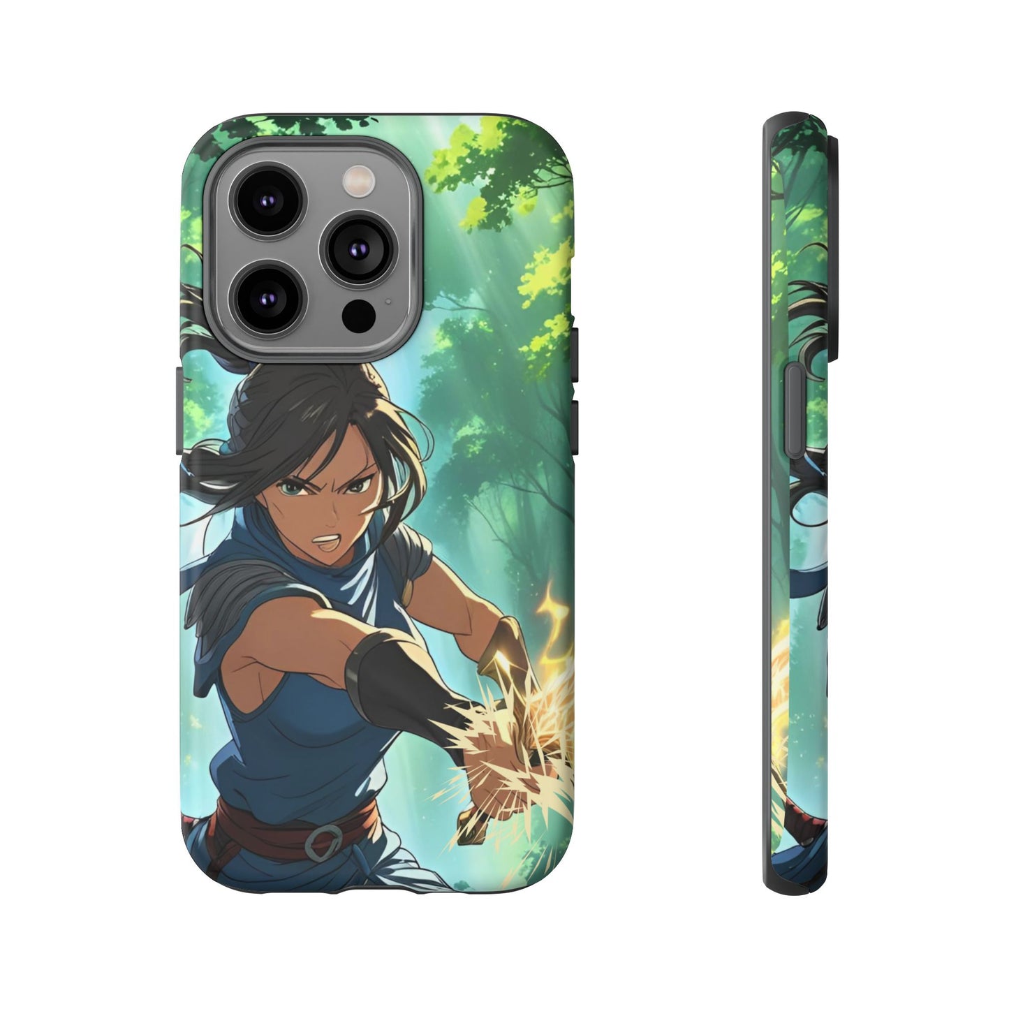 Anime Warrior Girl Tough Phone Case - Japanese Action Aesthetic, Fierce Heroine Design, Compatible with iPhone, Galaxy, and Google Phones