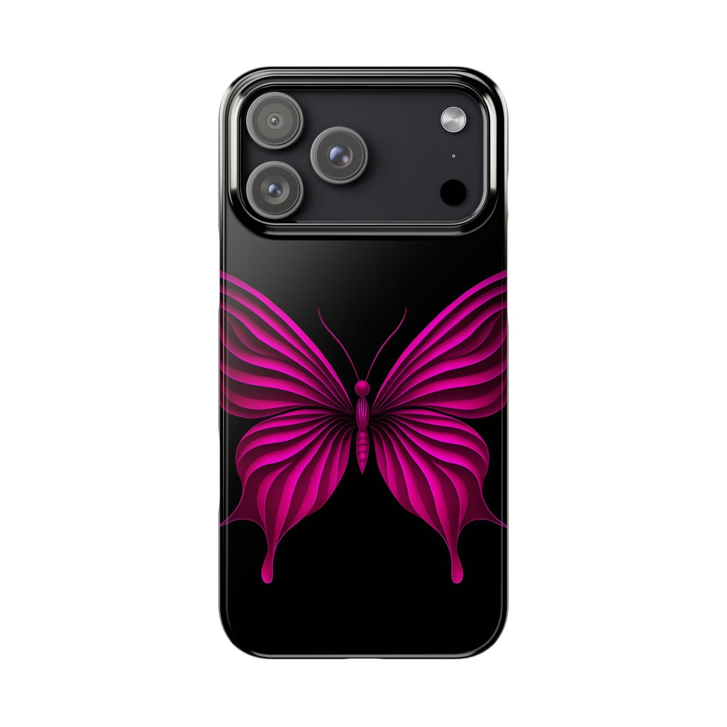 Pink Butterfly Phone Case, Elegant Insect Art, Black Aesthetic Slim Phone Case Compatible with iPhone, Galaxy, Google