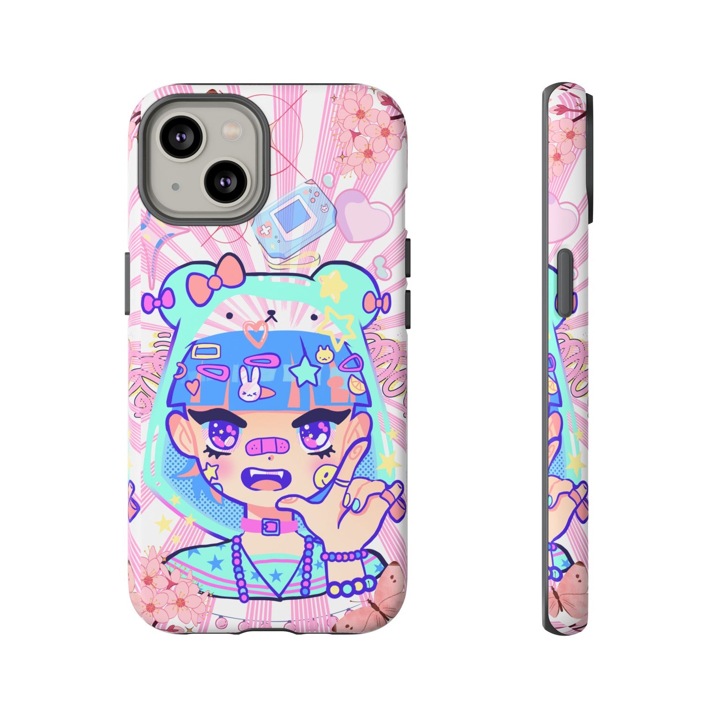 Y2K Anime Girl Tough Phone Case - Cute Maximalist Aesthetic, Kawaii Vaporwave Style, Compatible with iPhone, Galaxy, and Google Phones