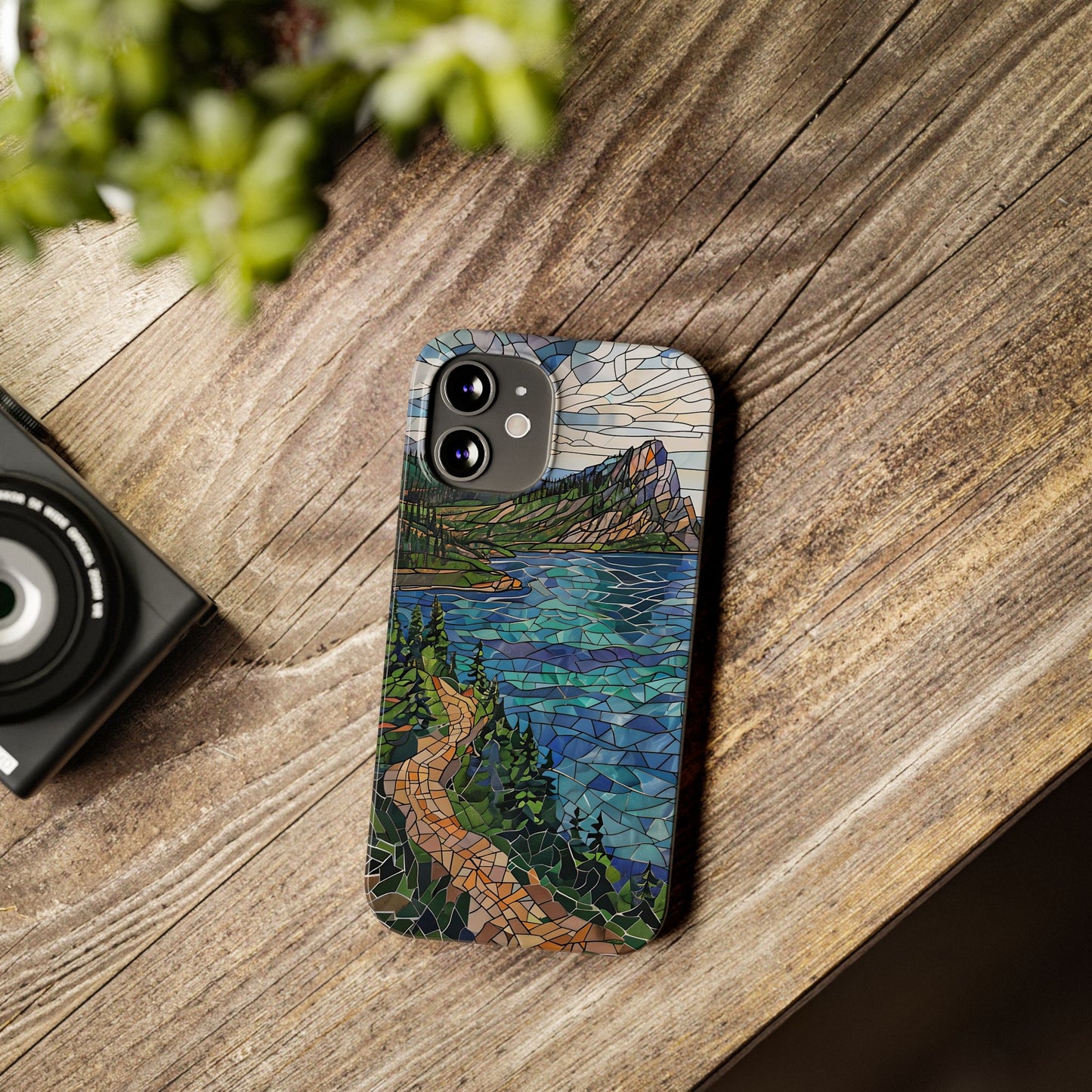 Isle Royale Mosaic Slim Phone Case, Remote Island Wilderness Art, Great Lakes Nature Aesthetic, Eco-Friendly Phone Accessory