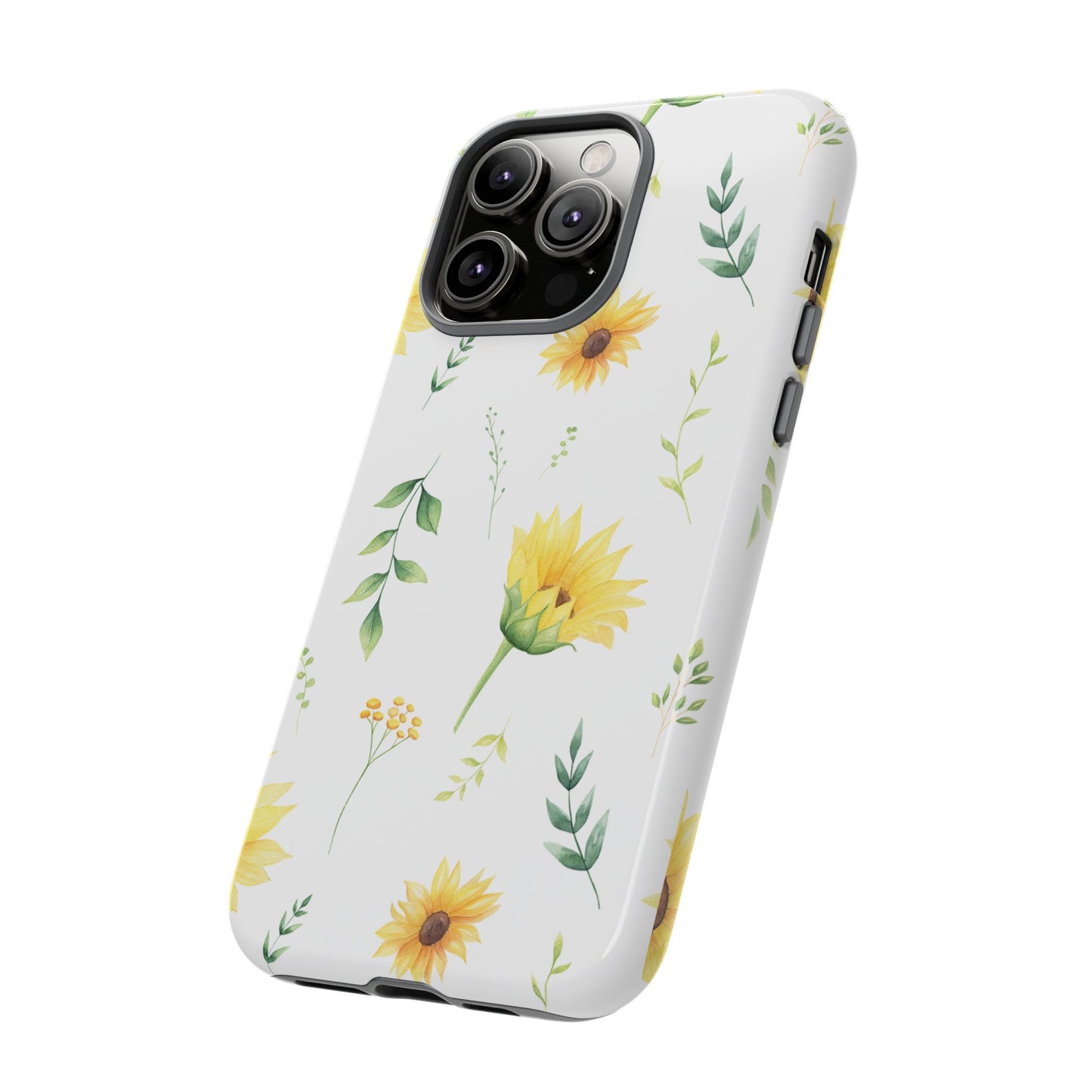 Sunflower Floral Tough Phone Case - Watercolor Botanical Print, Bright Nature Aesthetic, Compatible with iPhone, Galaxy, and Google Phones