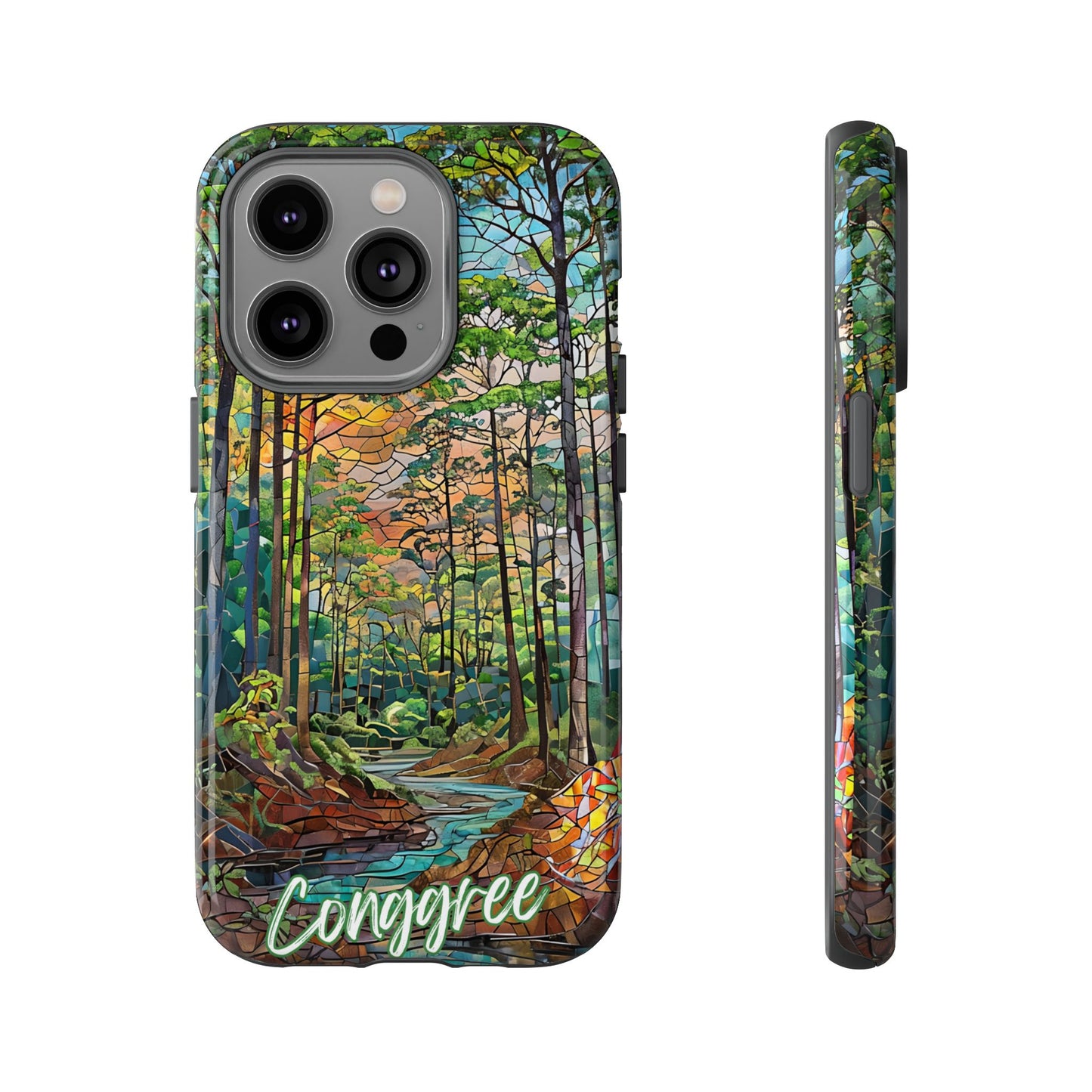 Congaree Mosaic Tough Phone Case - Lush Swamp Forest Art, Southeast Nature Aesthetic, Compatible with iPhone, Galaxy, and Google Phones