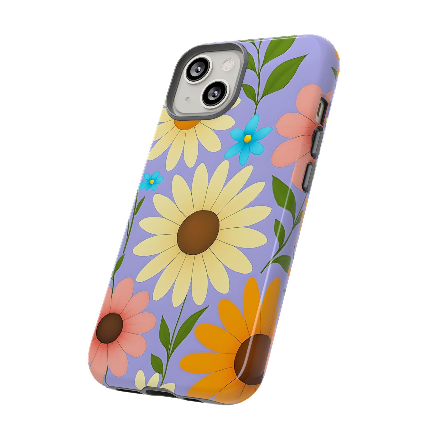 Minimal Daisy Flower Tough Phone Case - Retro Coquette Floral Print, Cute Soft Aesthetic, Compatible with iPhone, Galaxy, and Google Phones
