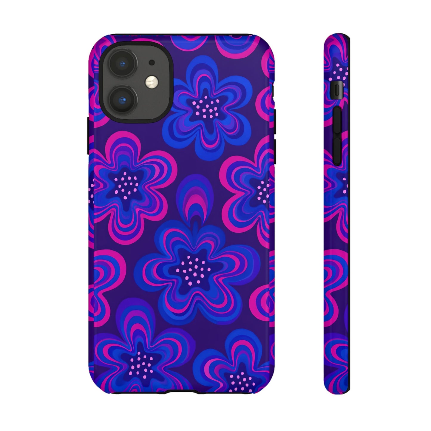 Retro Swirl Flower Tough Phone Case - Groovy Psychedelic Floral Pattern, Funky Vintage Aesthetic, Compatible with iPhone, Galaxy, and Google
