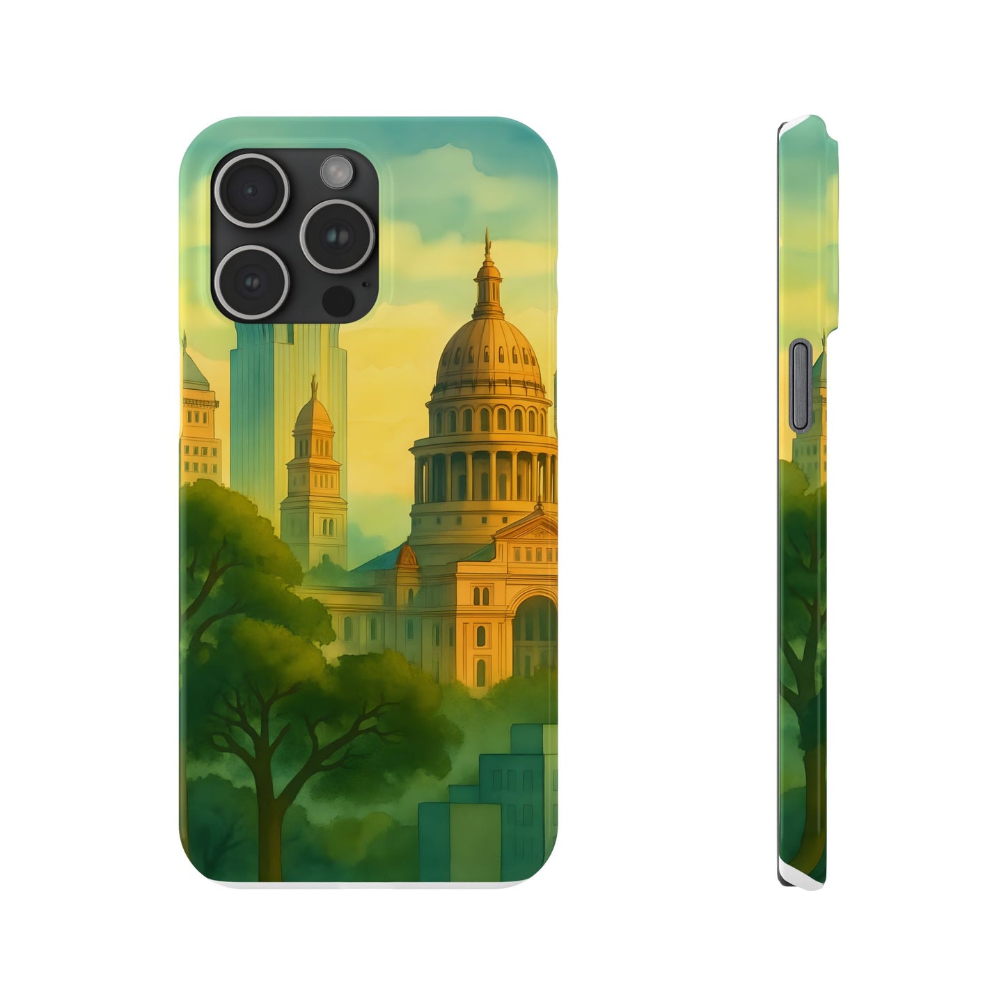 Austin Texas Cityscape SlimPhone Case, Neon Skyline, Capitol Sunset Urban Art, Compatible with iPhone 17, 16, and Other iPhone models