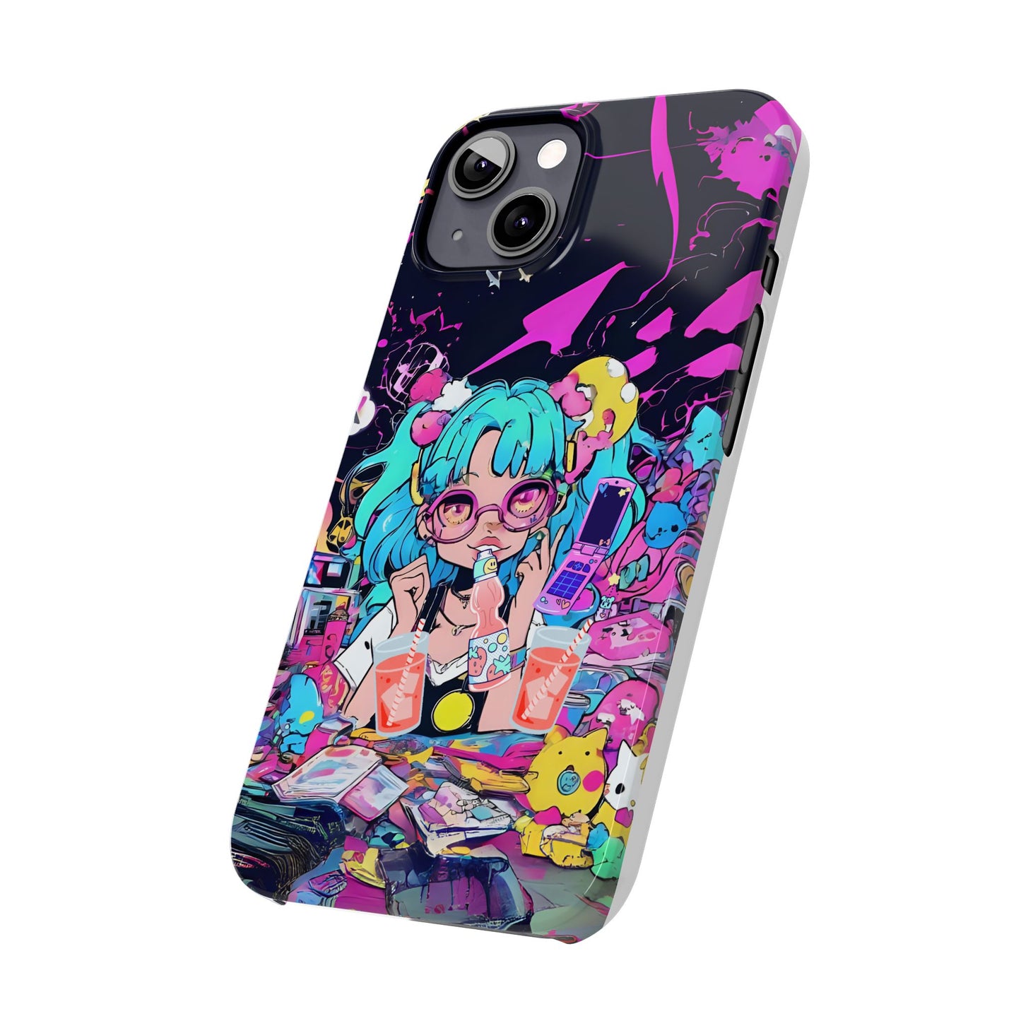 2K Anime Girl Slim Phone Case - Kawaii Vaporwave Style, Cute Maximalist Aesthetic, Cute Phone Covers, Unique Gifts for Teens