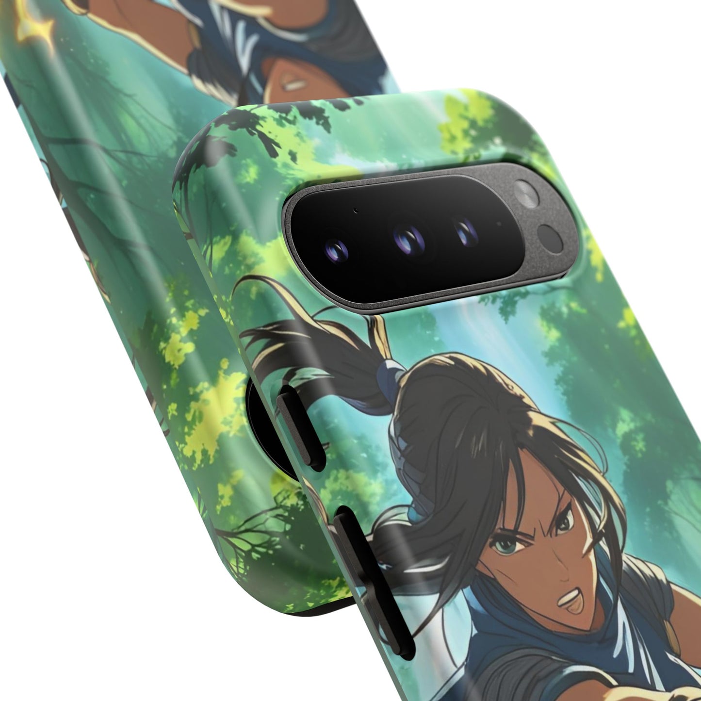 Anime Warrior Girl Tough Phone Case - Japanese Action Aesthetic, Fierce Heroine Design, Compatible with iPhone, Galaxy, and Google Phones