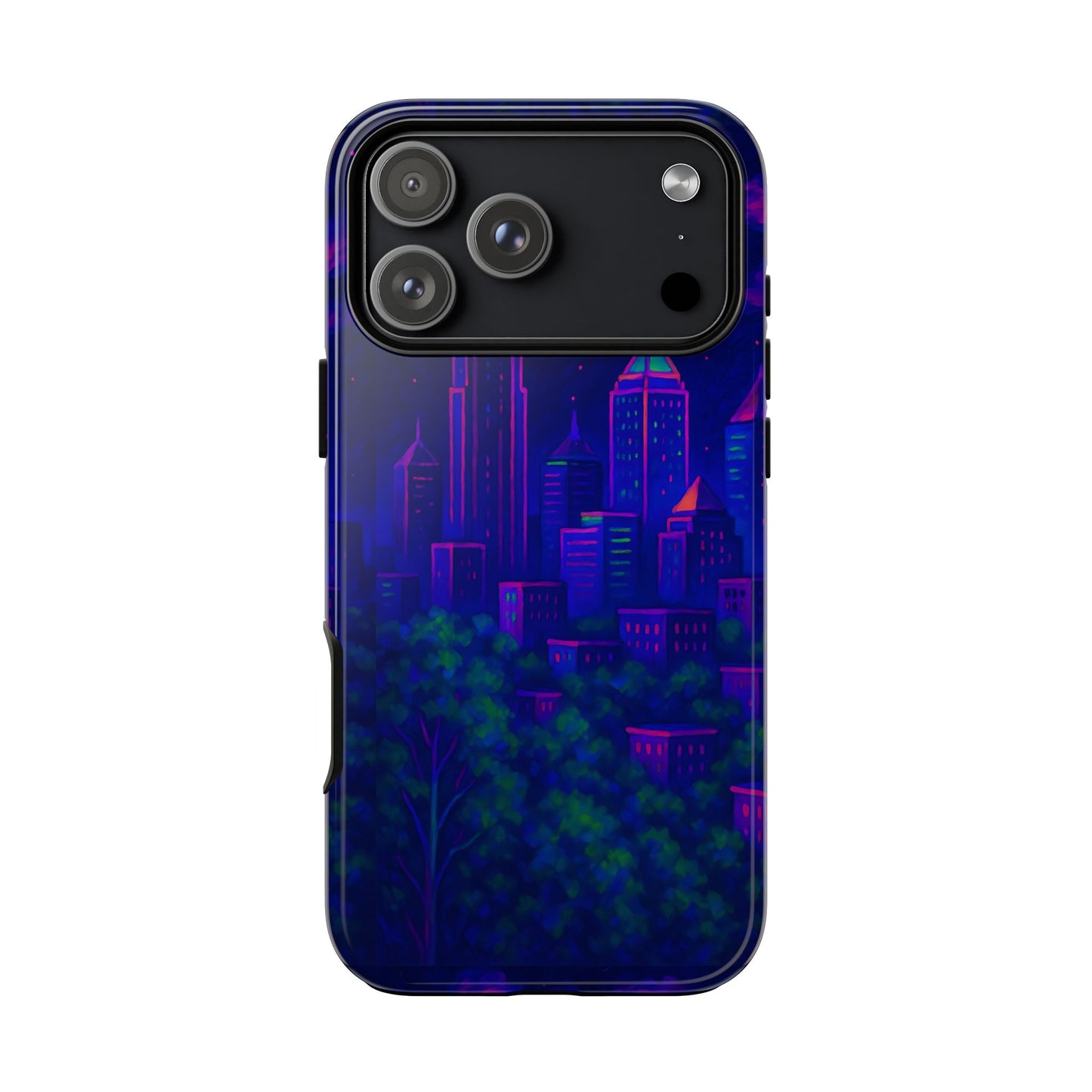 Cityscape Tough Phone Case, Atlanta Skyline Phone Cover, Neon Night Design Compatible with iPhone, Galaxy & Google