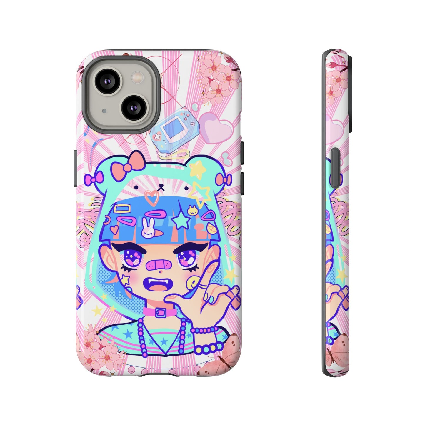 Y2K Anime Girl Tough Phone Case - Cute Maximalist Aesthetic, Kawaii Vaporwave Style, Compatible with iPhone, Galaxy, and Google Phones