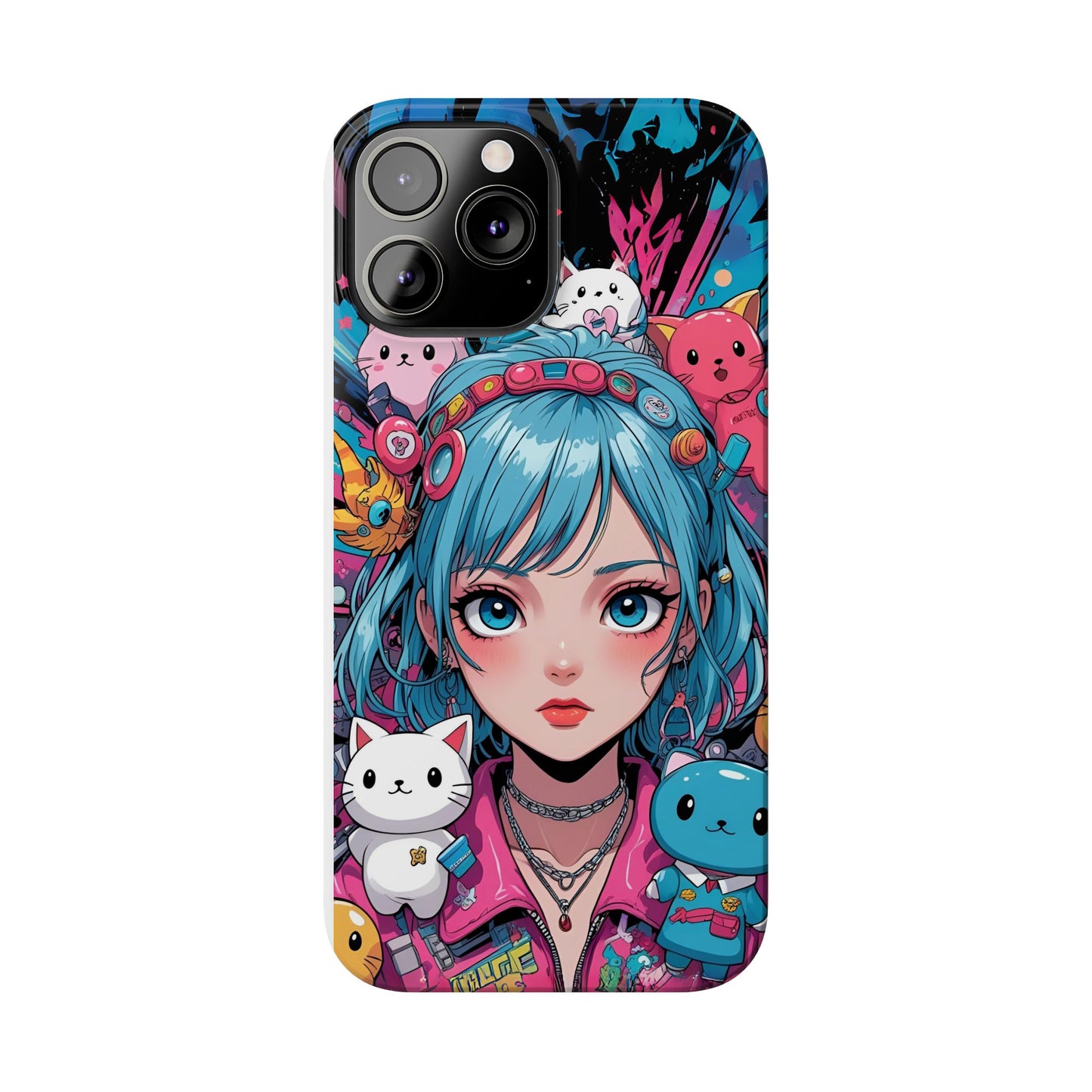 Y2K Anime Girl Slim Phone Case - Cute Maximalist Aesthetic, Kawaii Vaporwave Style, Pop Culture Lovers and Special Occasions