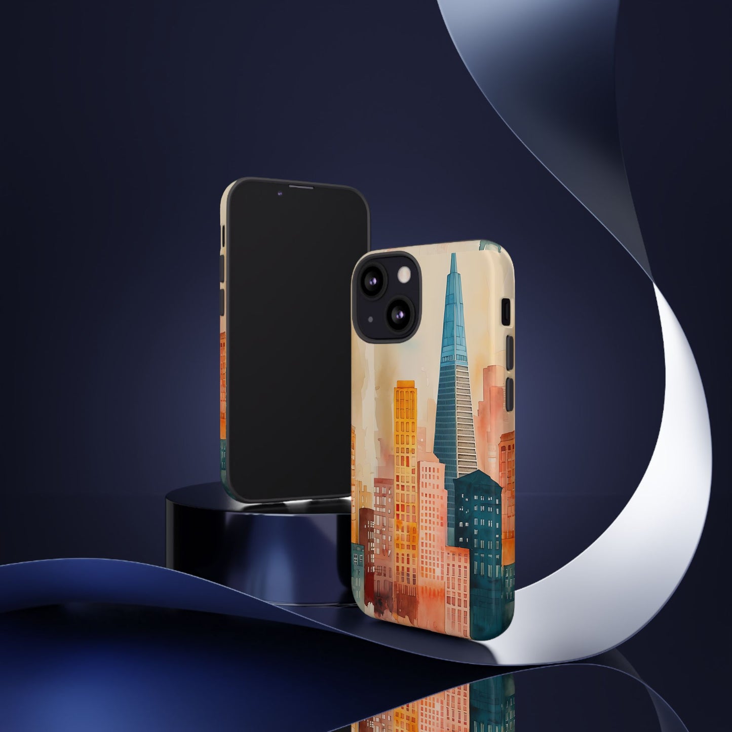 San Francisco Cityscape Tough Phone Case - Tropical Skyline Aesthetic, Sunset Beach Urban Art, Compatible with iPhone, Galaxy, and Google