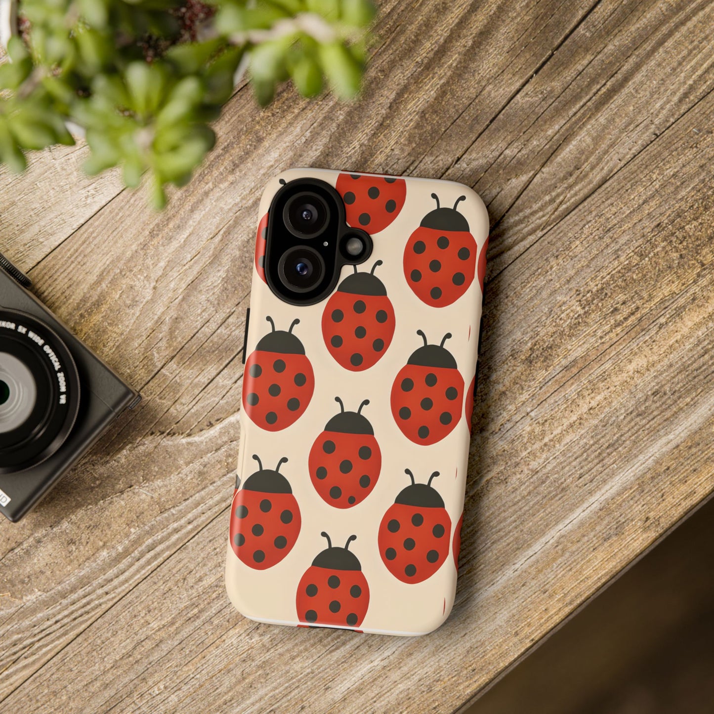 Cute Ladybug Tough Phone Case - Red and Black Insect Pattern, Nature-Inspired Design, Compatible with iPhone, Galaxy, and Google Phones