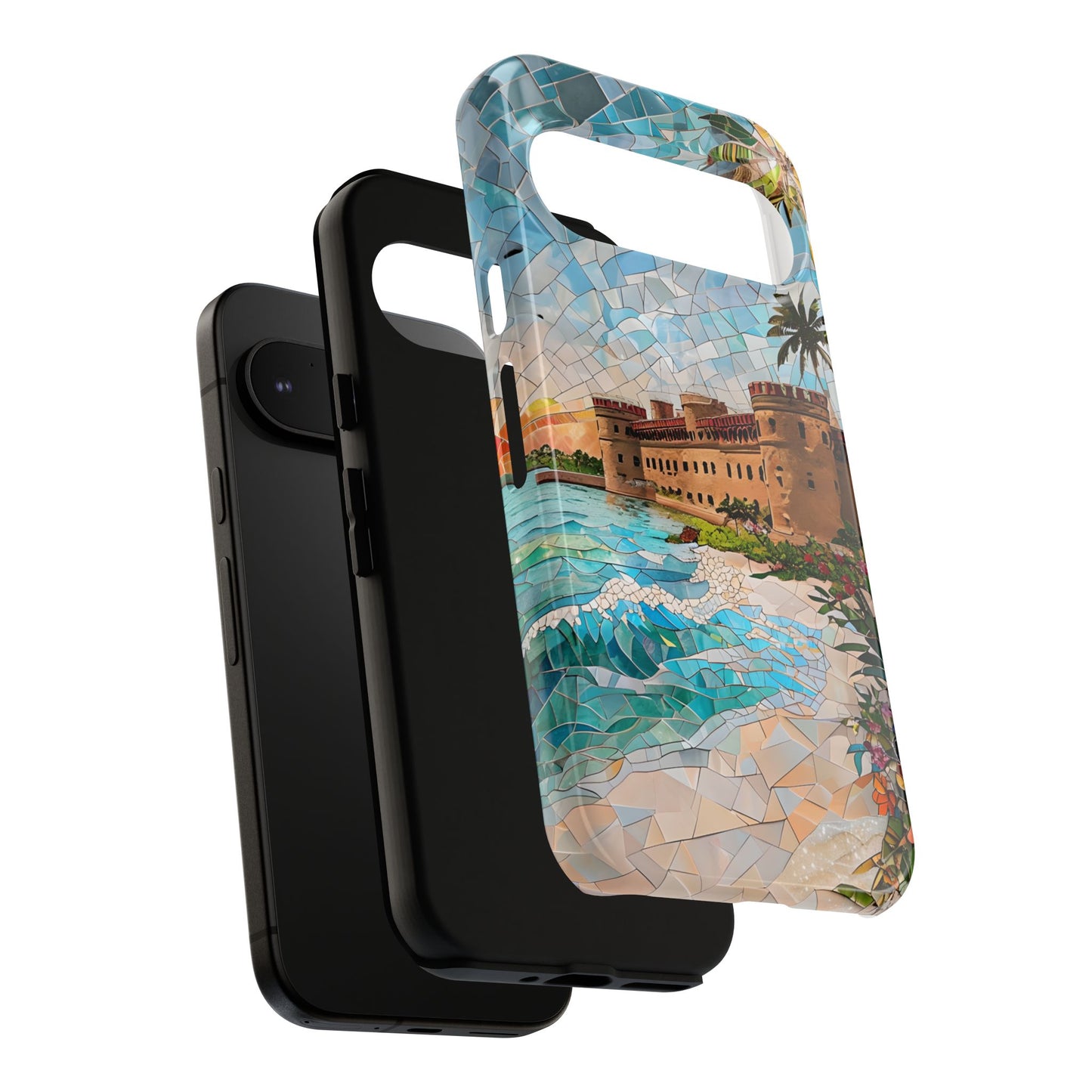 Dry Tortugas Mosaic Tough Phone Case - Tropical Island Art, Coastal Nature Aesthetic, Compatible with iPhone, Galaxy, and Google Phones