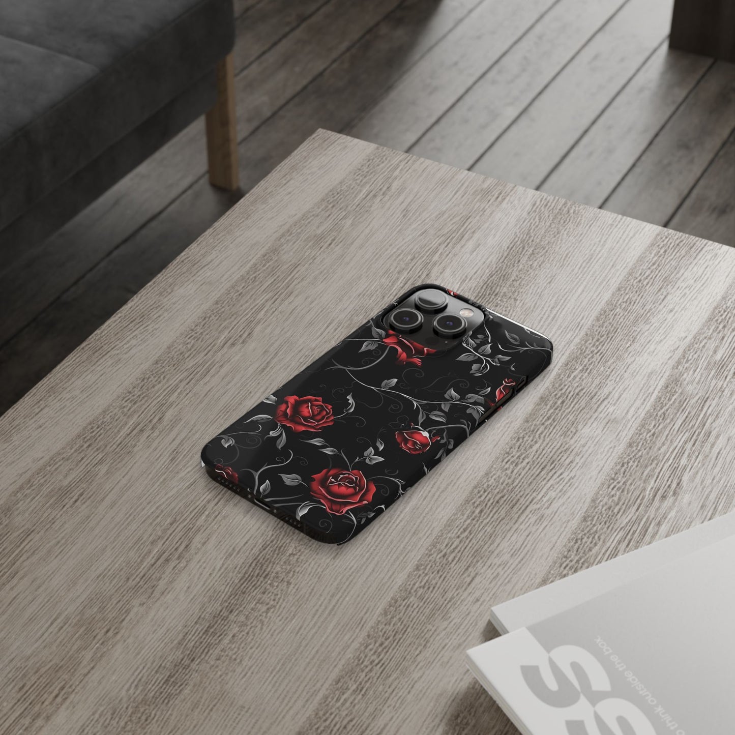 Elegant Floral Slim Phone Cases, Gothic Style Case, Rose Design Cover, Unique Gift for Her, Phone Accessories, Modern Chic