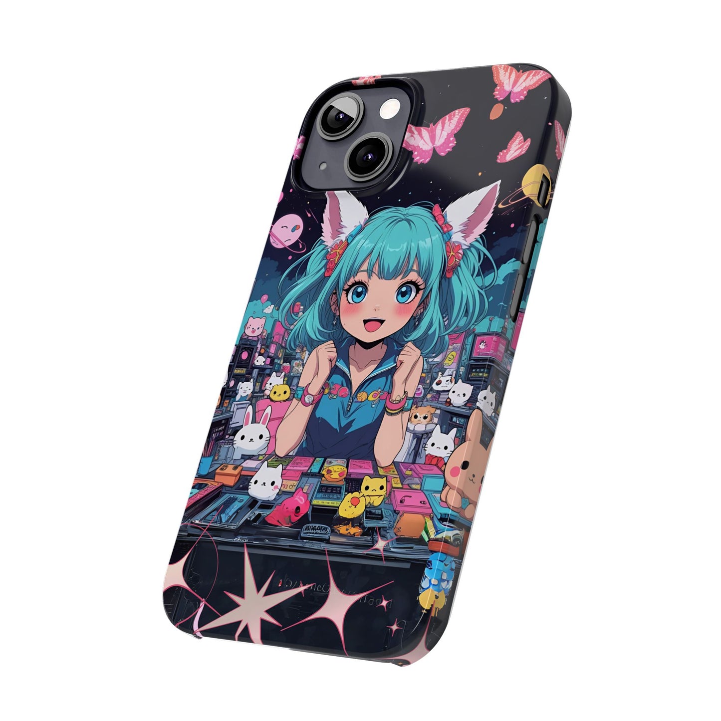 Y2K Anime Girl Slim Phone Case, Kawaii Vaporwave Style, Cute Maximalist Aesthetic, Anime Design, Slim Protection, Aesthetic Accessory