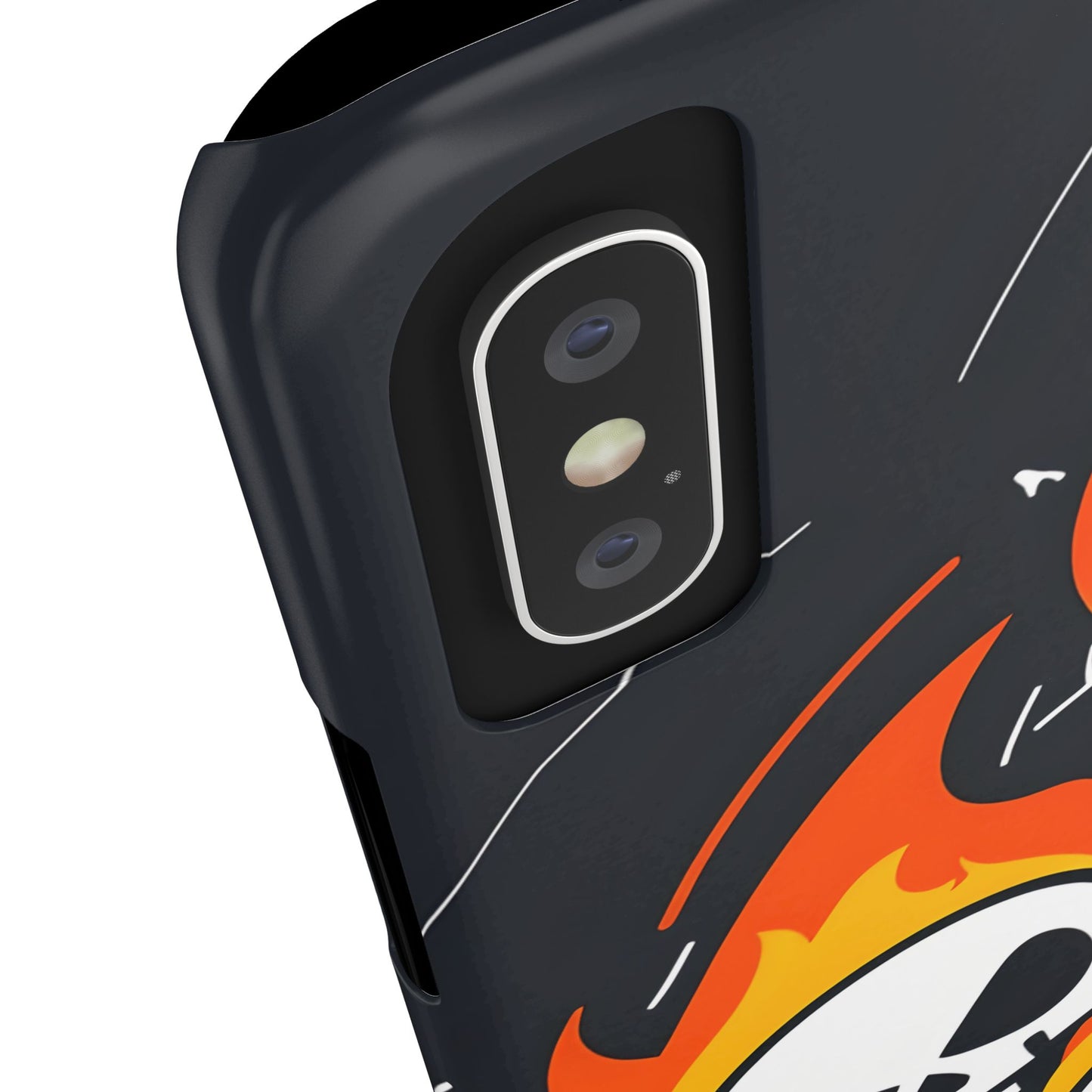 Flaming Skulls Slim Phone Case, Y2K Alt Halloween Aesthetic, Creepy Cute Cartoon Style, Stylish Music Lovers, Perfect Gift for Halloween