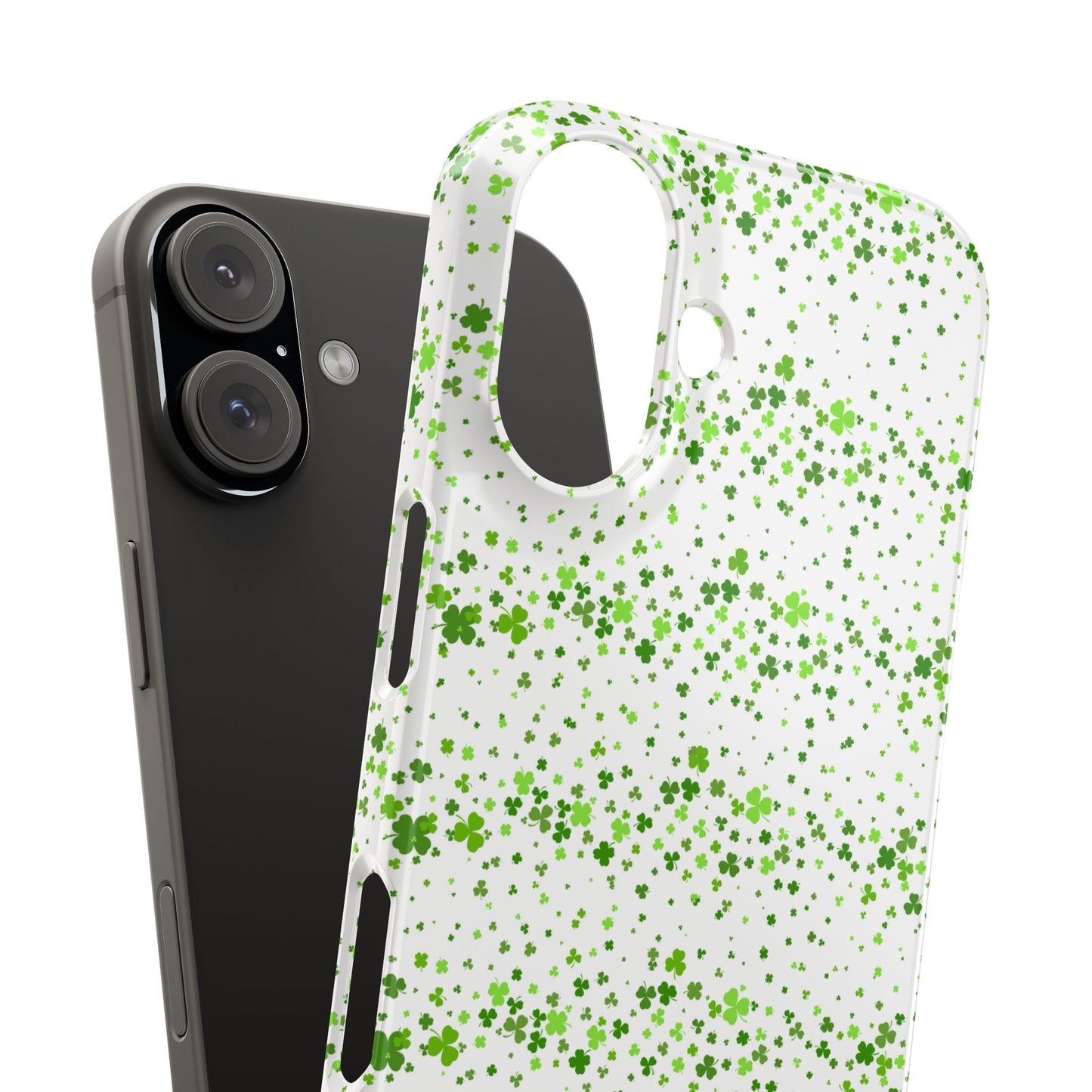 Shamrock Slim Phone Case, Minimal St Patricks Day Clover Pattern, Irish Green Cover Compatible with iPhone 17, 16, 15, 14, 13, 12, 11