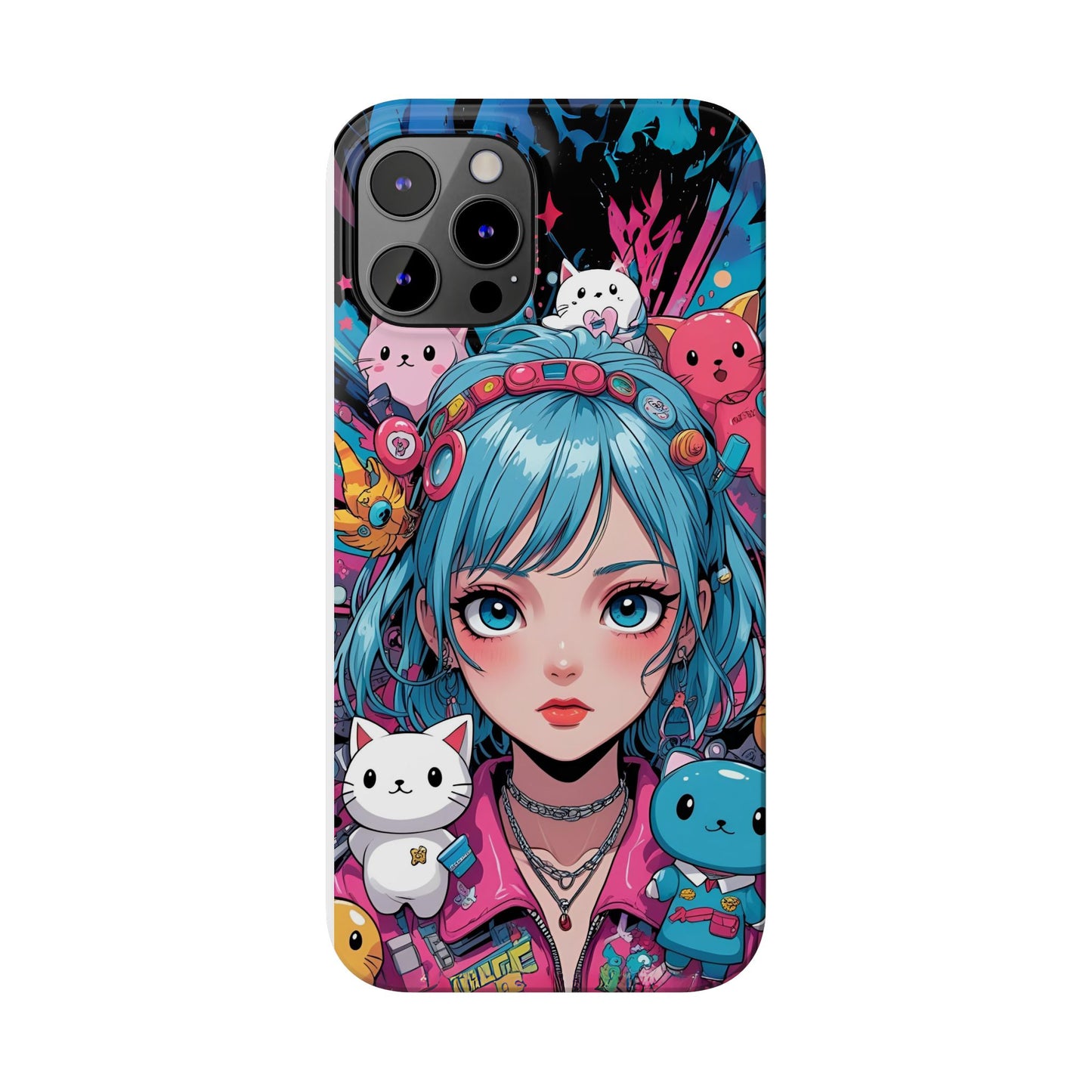 Y2K Anime Girl Slim Phone Case - Cute Maximalist Aesthetic, Kawaii Vaporwave Style, Pop Culture Lovers and Special Occasions