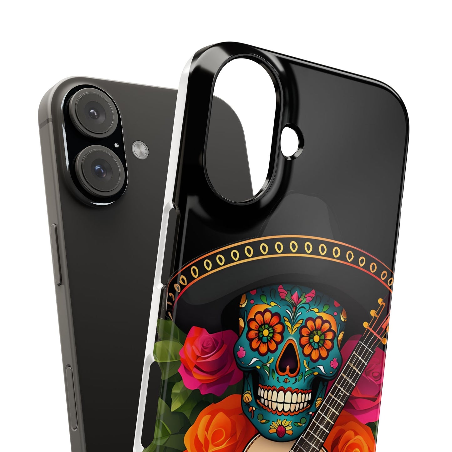Mariachi Skull Slim Phone Case, Colorful Folk Aesthetic, Halloween Floral Skull Design, Gift for Mexican Culture Lovers
