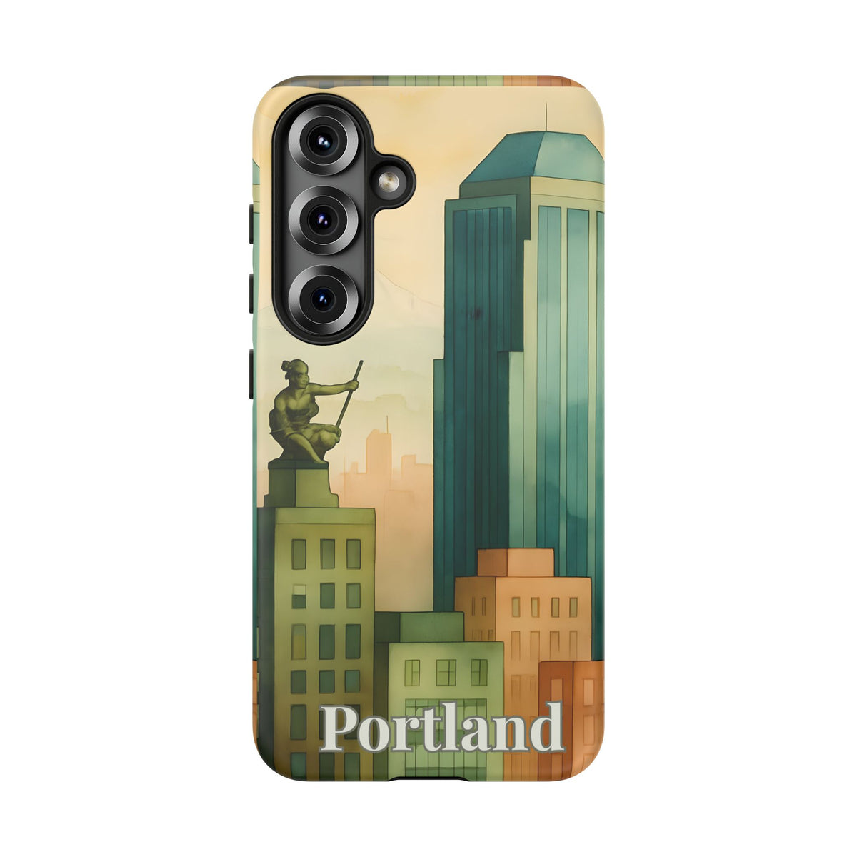 Portland Cityscape Phone Case • Urban Skyline Art Tough Case • Watercolor City Aesthetic • Gift for Travelers • Compatible with iPhone, Galaxy, Google