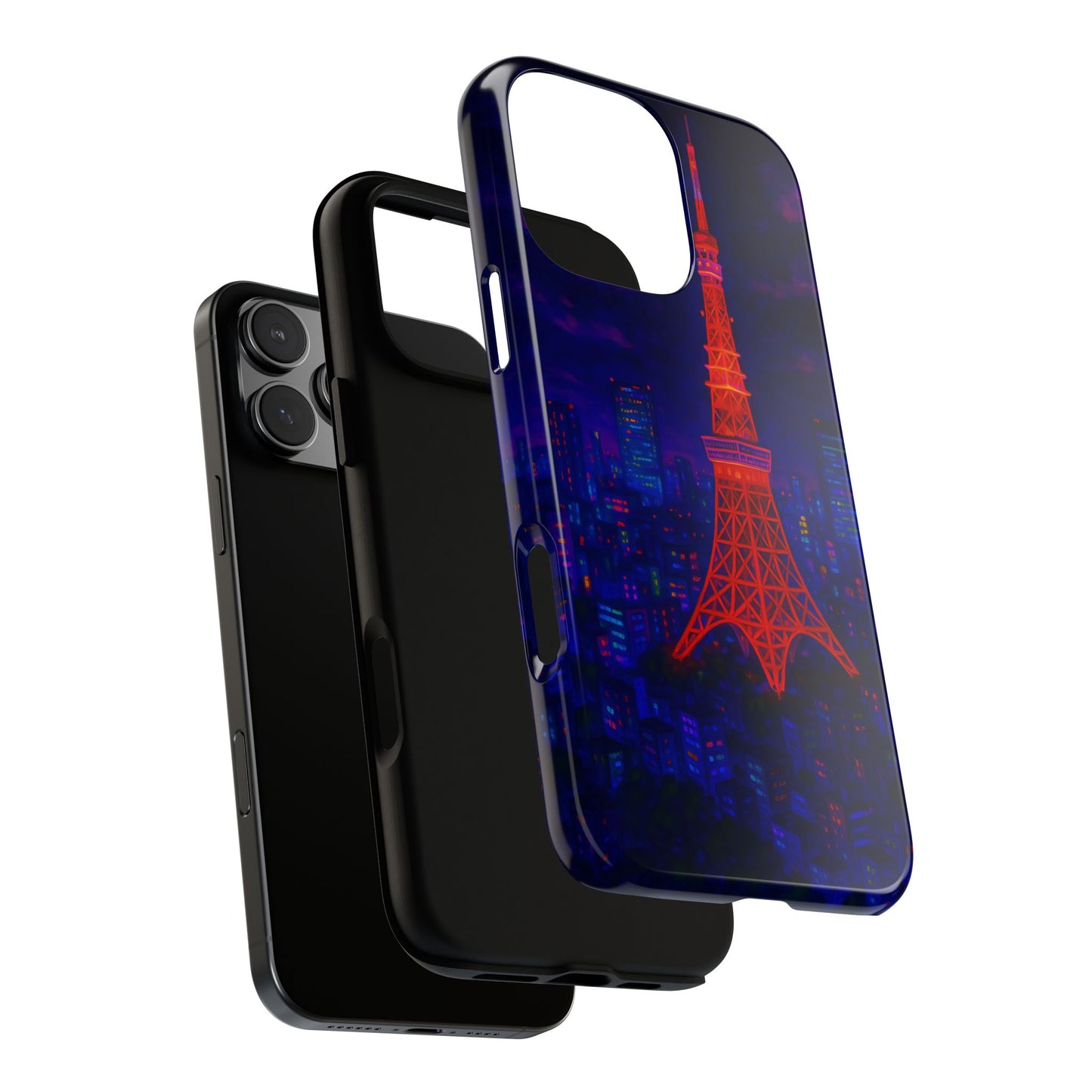 Cityscape Tough Phone Case, Tokyo Skyline Phone Cover, Neon Night Design Compatible with iPhone, Galaxy & Google