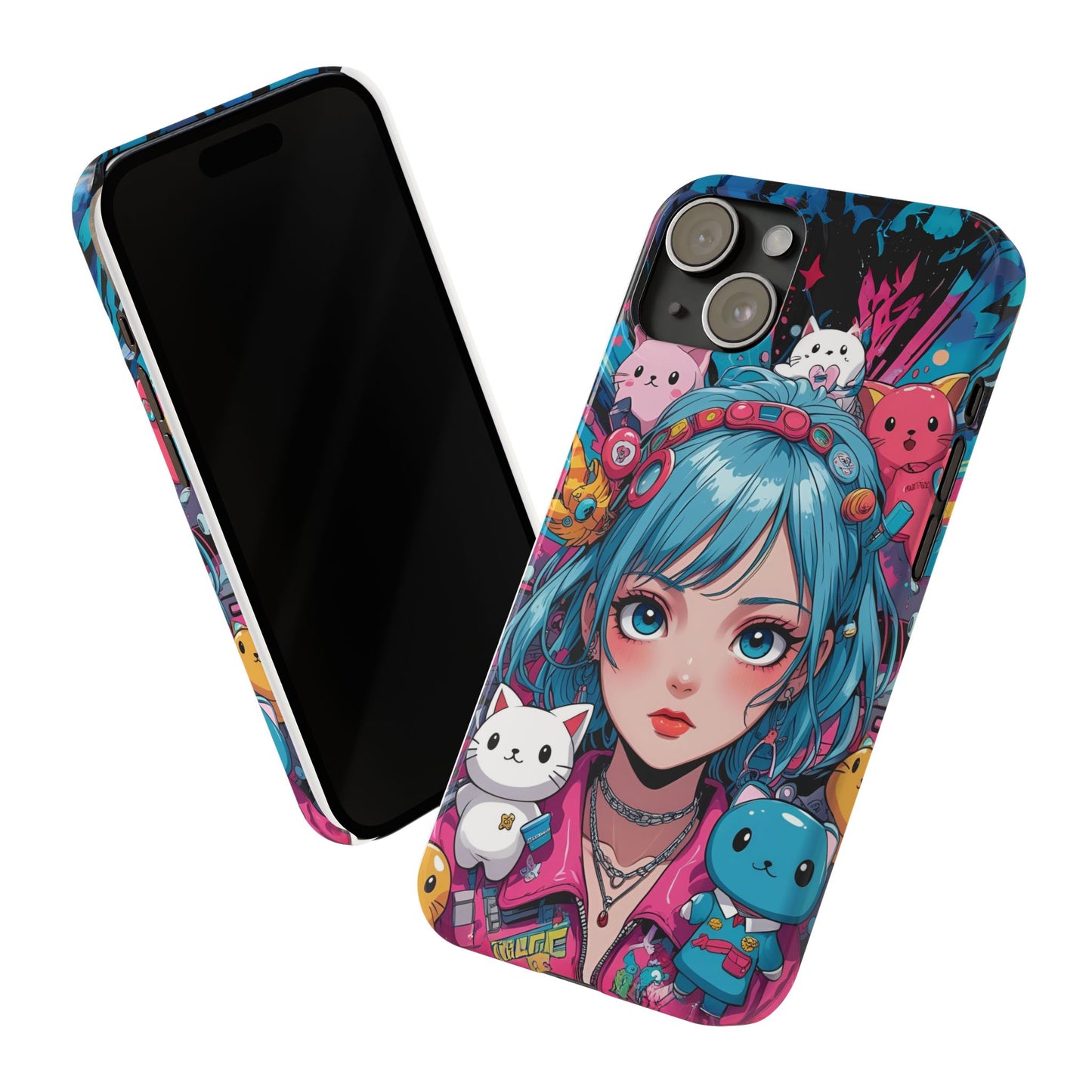 Y2K Anime Girl Slim Phone Case - Cute Maximalist Aesthetic, Kawaii Vaporwave Style, Pop Culture Lovers and Special Occasions