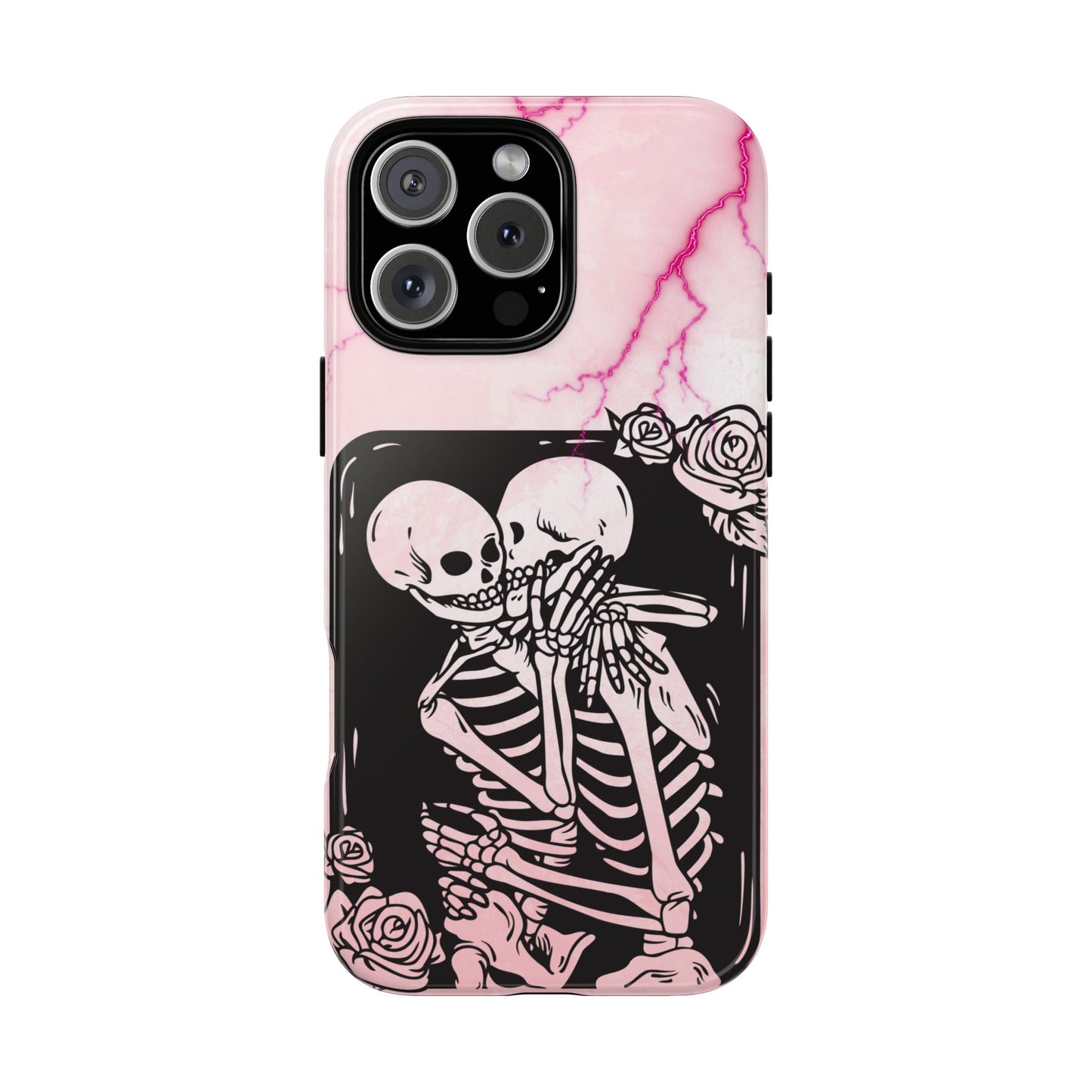 Skeleton Lovers Phone Case, Pastel Goth Romance Phone Cover, Pink Marble Spooky Valentine Case, Cute Gothic Couple Aesthetic Accessory Gifts