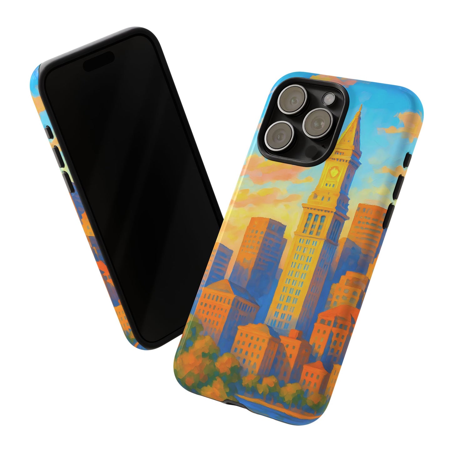 Cityscape Tough Phone Case, Boston Skyline Phone Cover, Sunset Glow Design Compatible with iPhone, Galaxy & Google